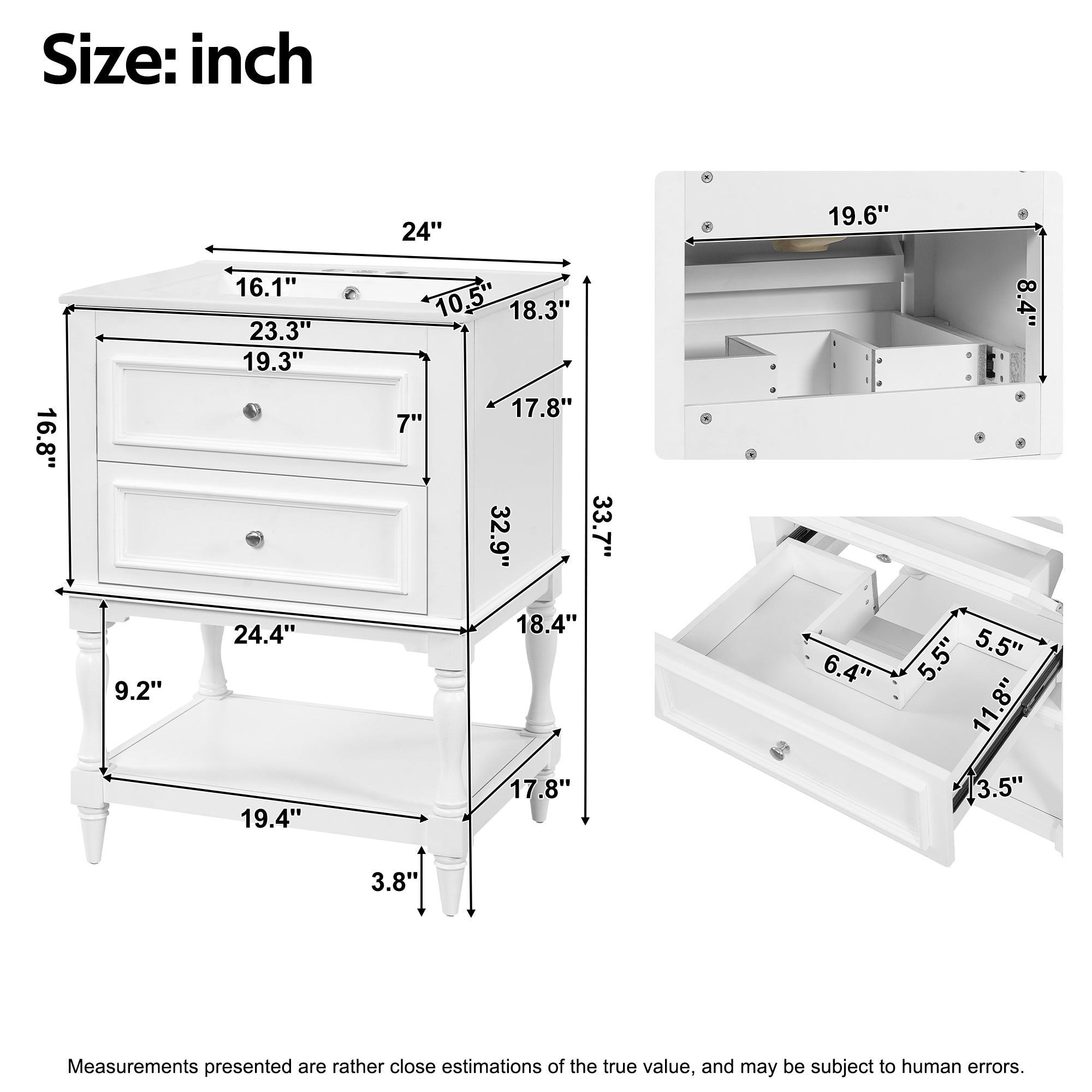 24-Inch Bathroom Vanity with Ceramic Sink and Storage Cabinet