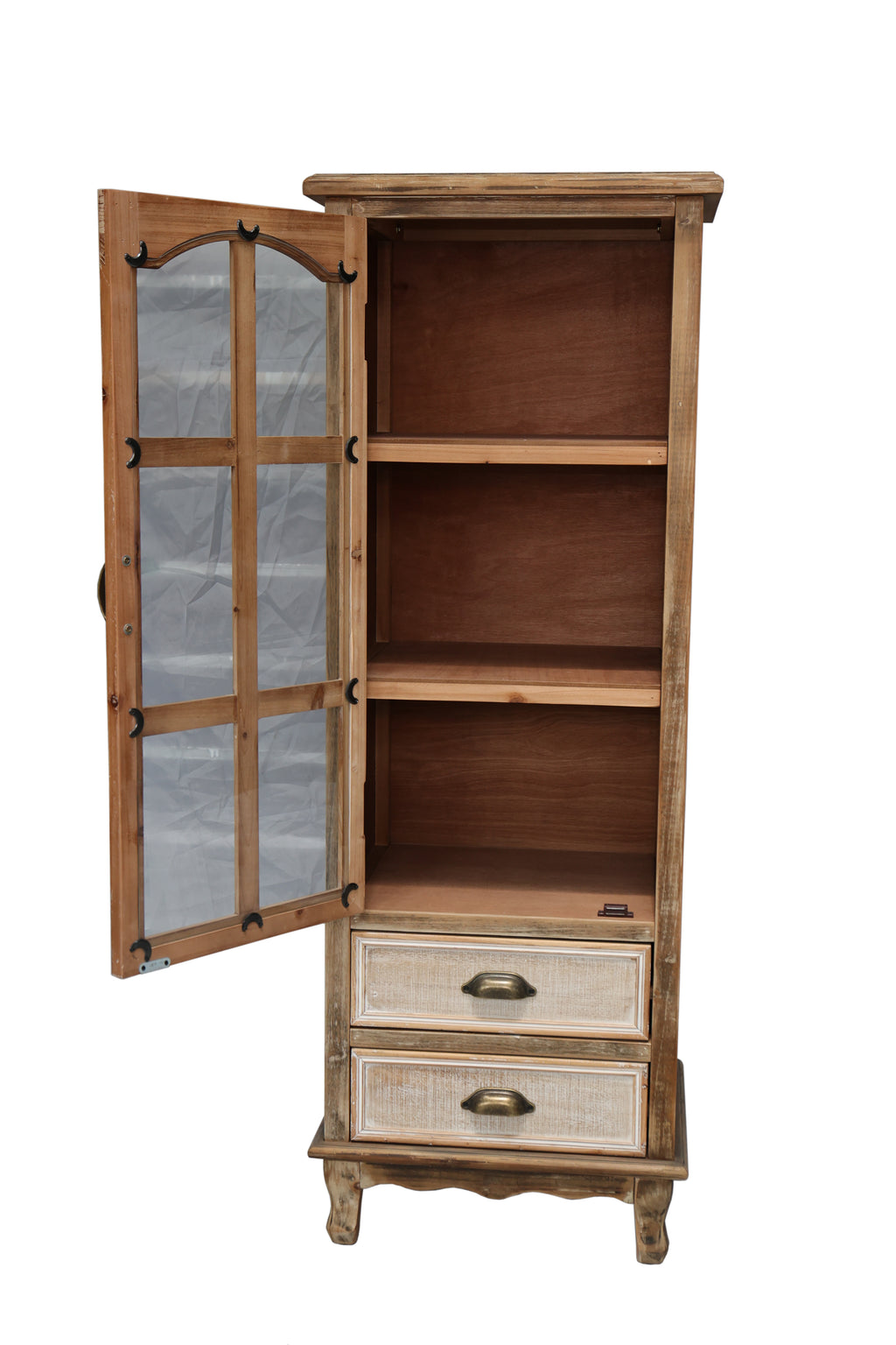 Rustic Wooden Storage Cabinet with Decorative Cutout Door