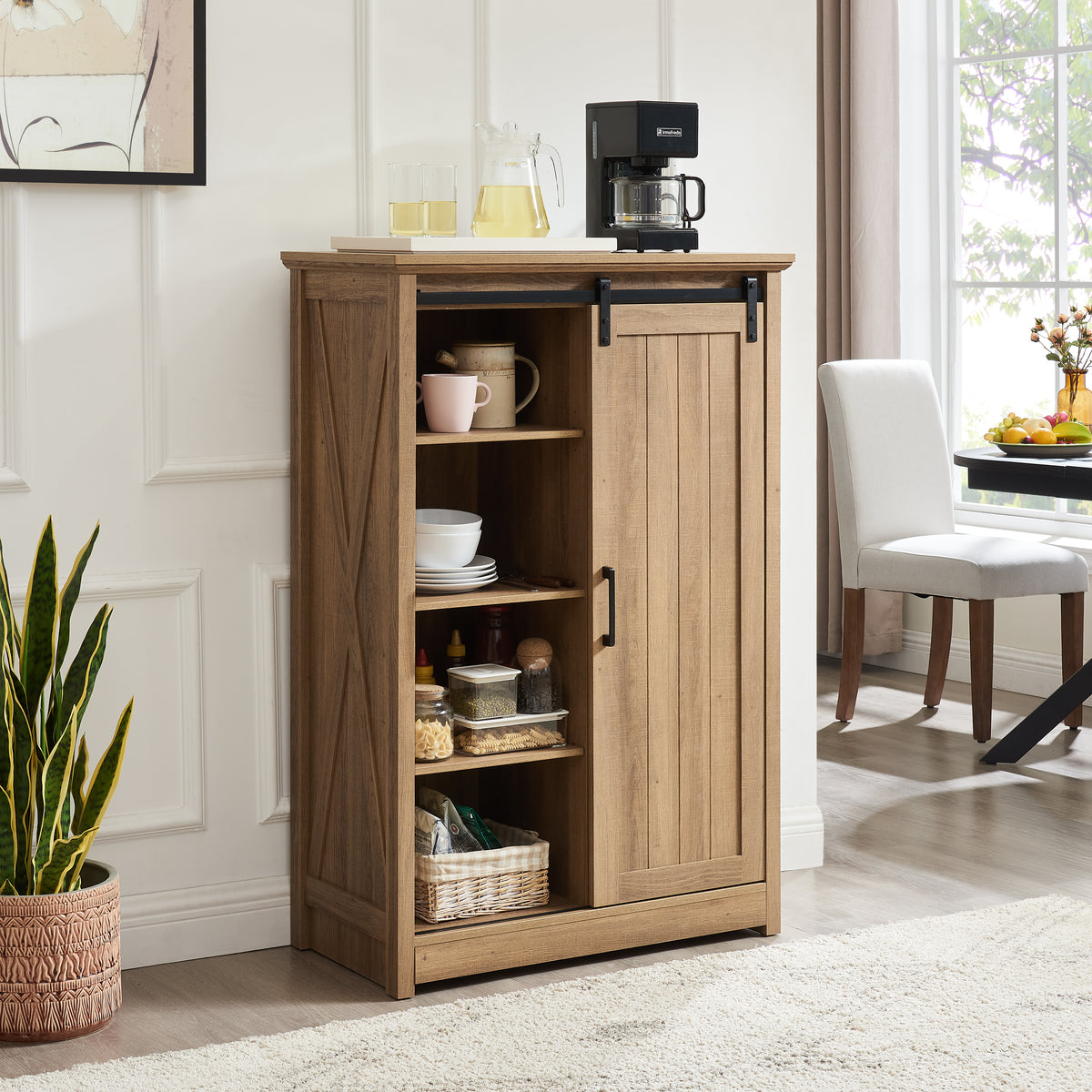 Farmhouse Modern 5 Drawer Dresser with Sliding Barn Door