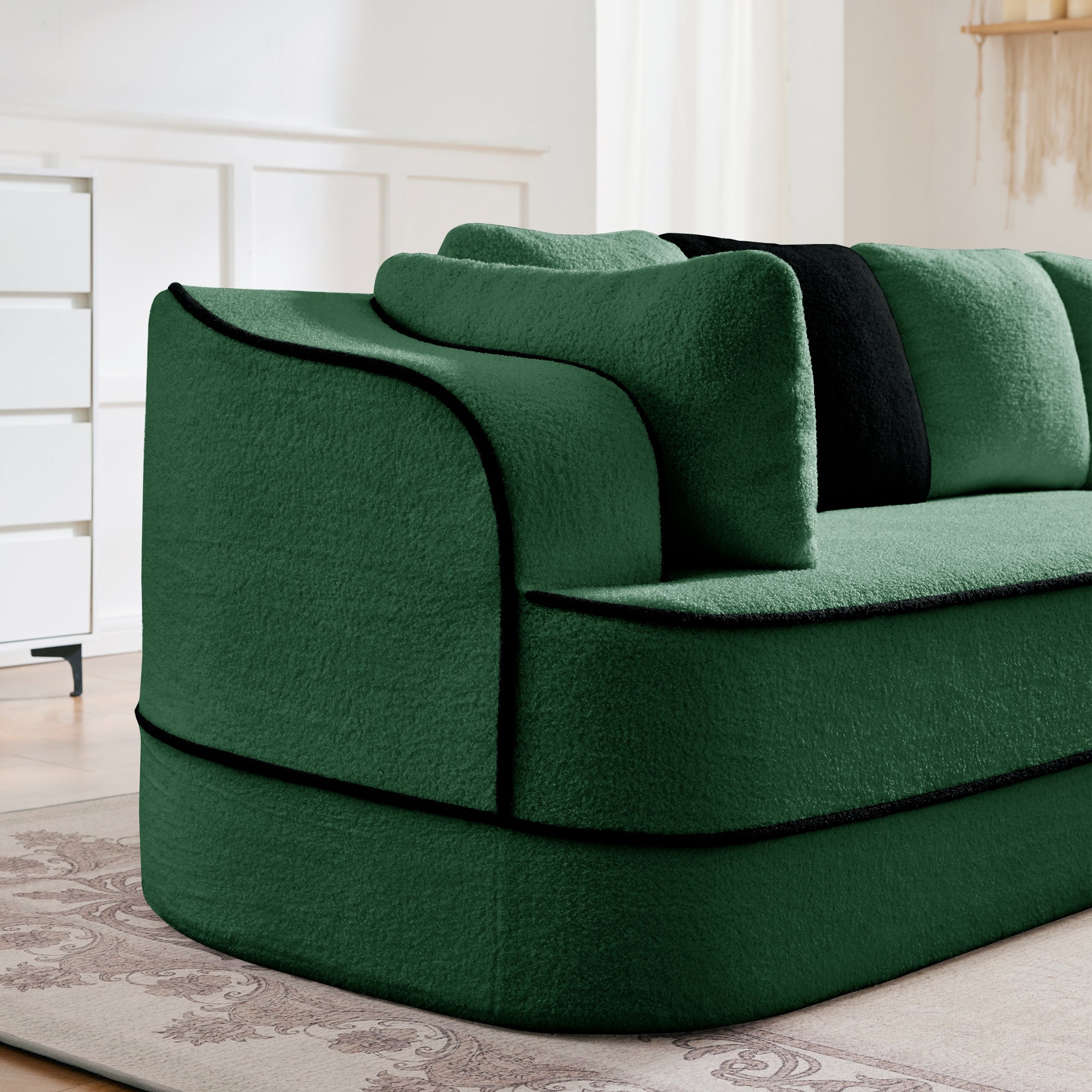 Elysees Left Chaise Sofa with Pillows Teddy Fabric - Green