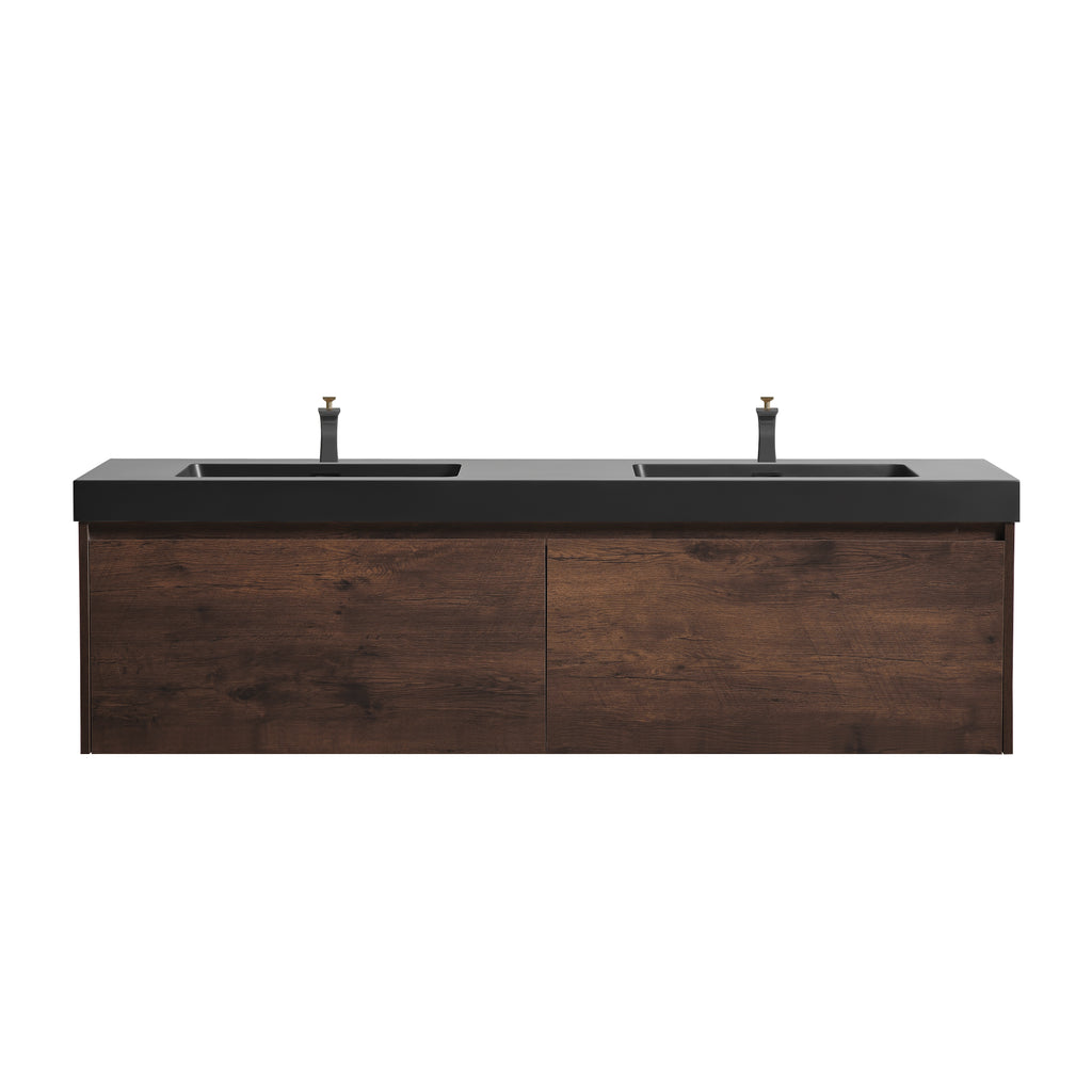 Alicia 72-Inch Mid-Century Bathroom Vanity with Double Sink, Dark Walnut