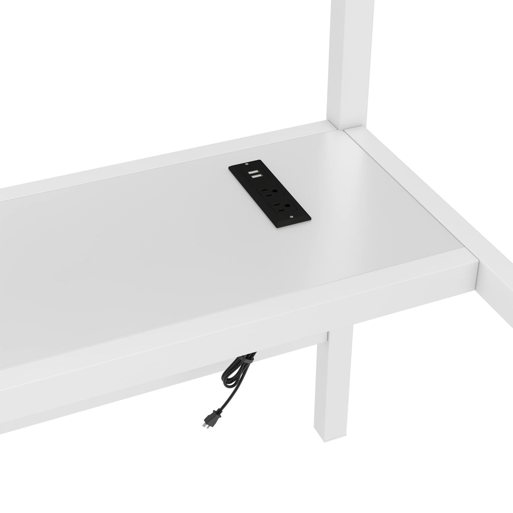 Metal Queen Size Loft Bed with Power Outlet and LED Lighting