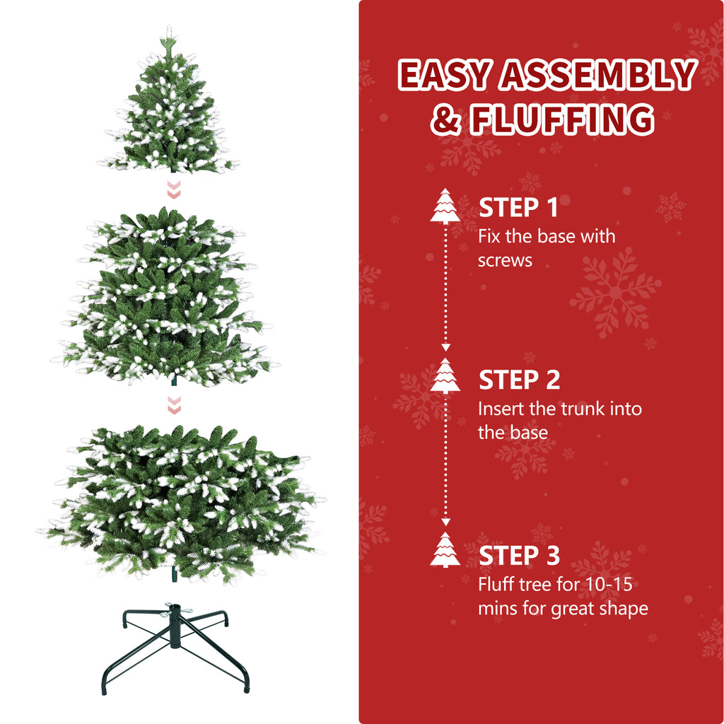 8-Foot Artificial Christmas Tree, White-Tipped PE & PVC, Auto-Open Hinged Branches, Green