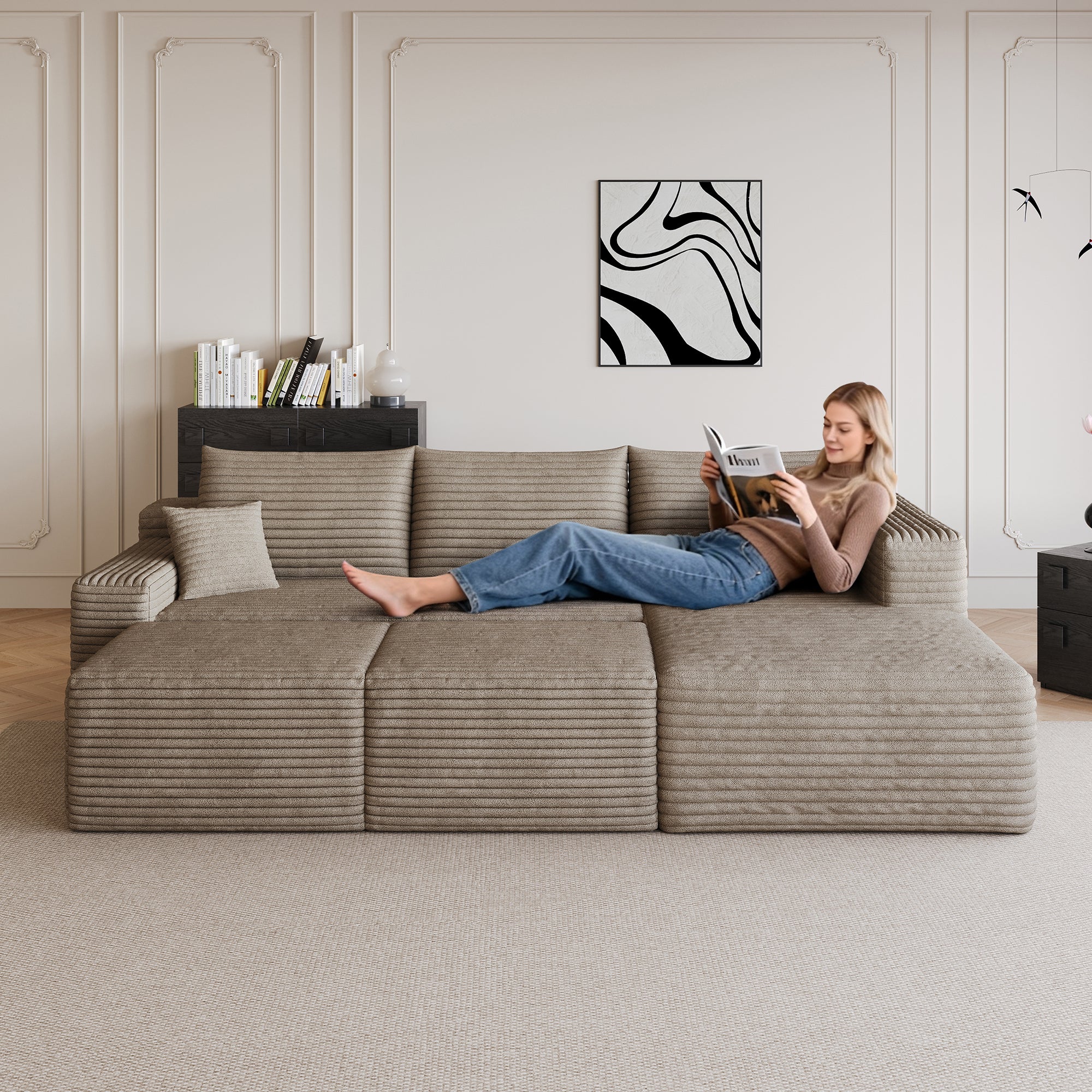 95" Cloud Sectional Sofa with Two Ottomans
