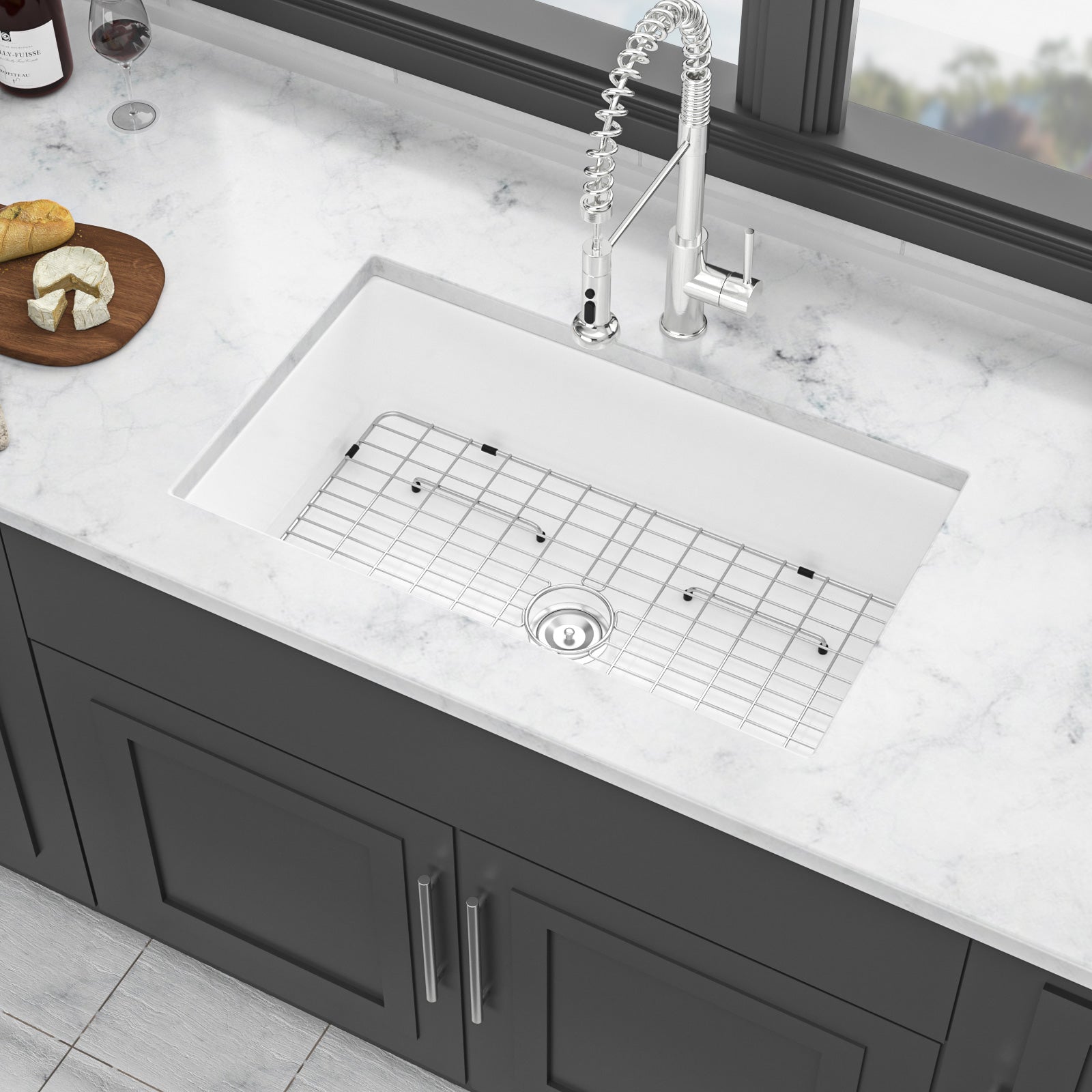 32"x19"x10" Undermount Single Bowl Porcelain Fireclay Kitchen Sink