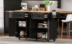 K&K 56.5'' Kitchen Island with Drop Leaf and Power Outlet