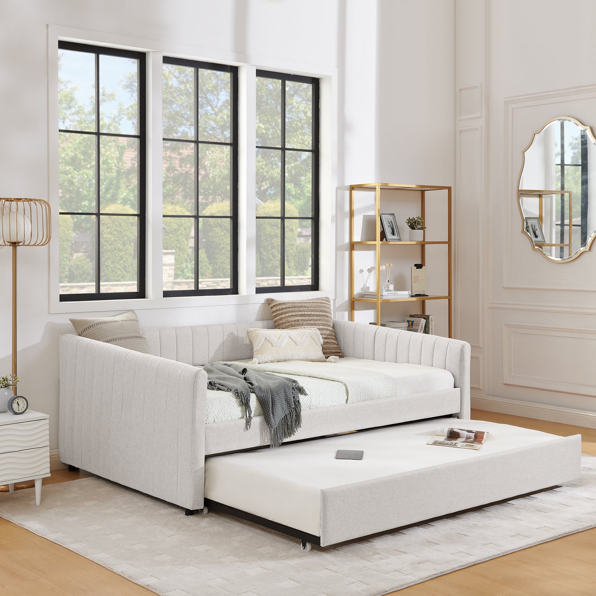 Full Size Daybed with Trundle Upholstered Sofa Bed