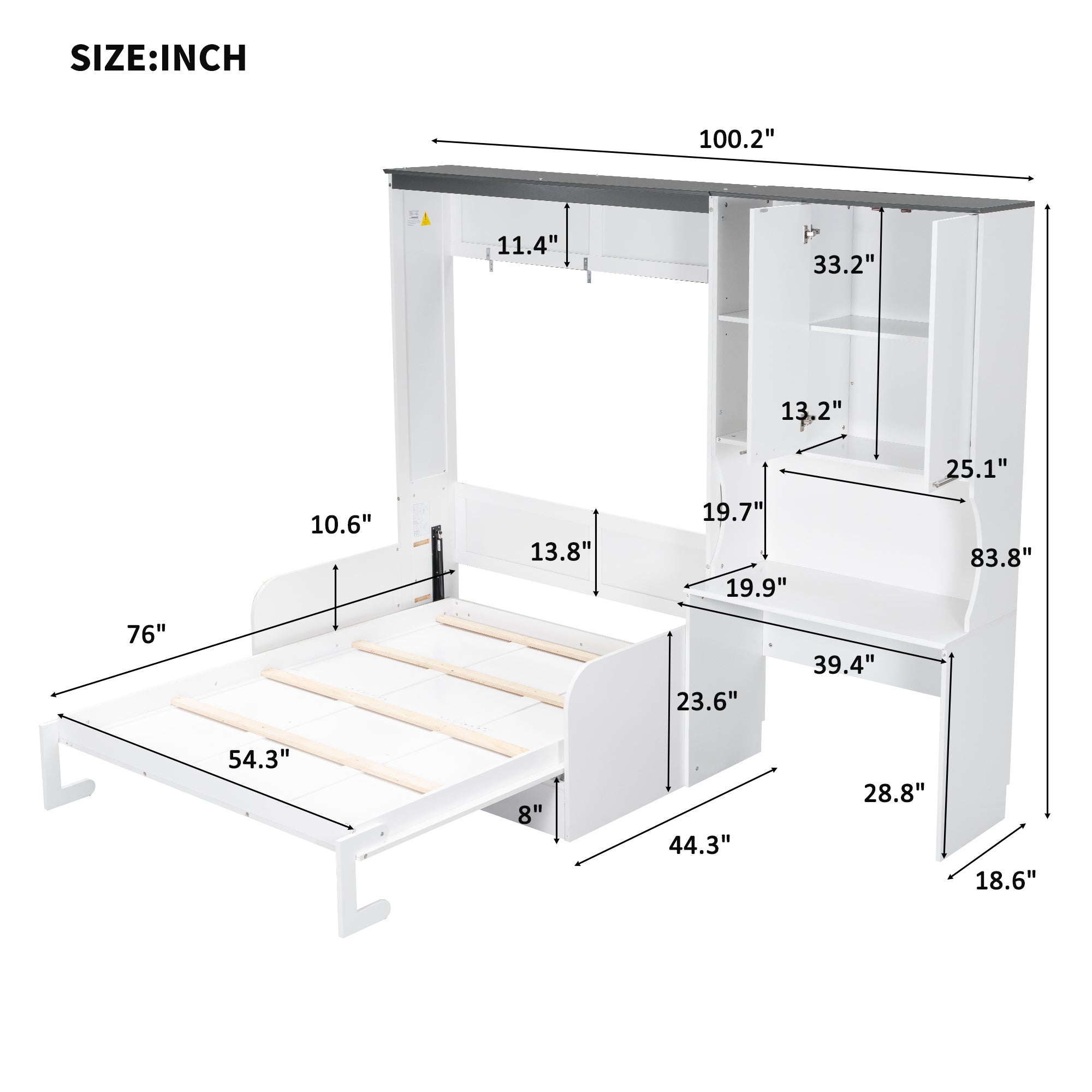Multi-Functional Murphy Bed with Sofa, Desk, and Storage Cabinet