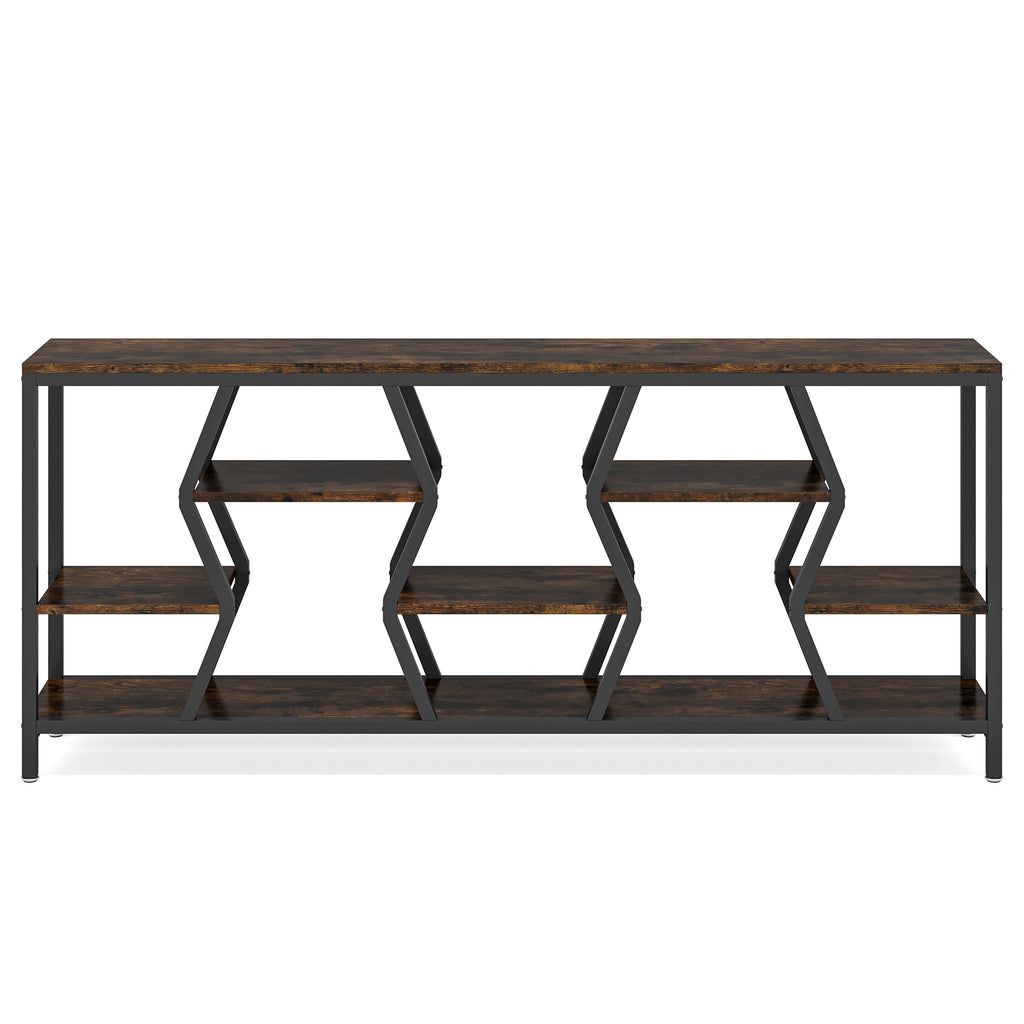 70.9 Inches Sofa Console Table with 4 Tier Wood Storage Shelves
