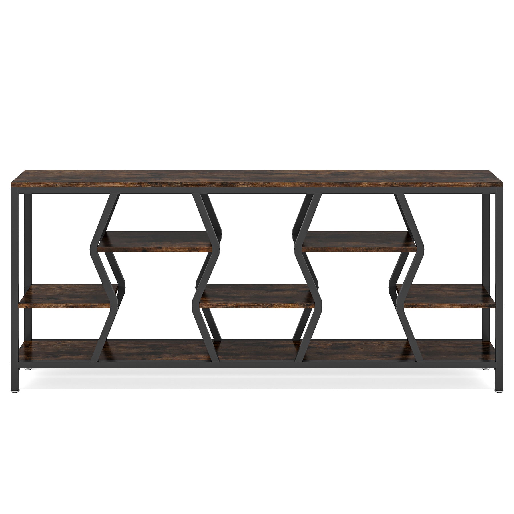 70.9 Inches Sofa Console Table with 4 Tier Wood Storage Shelves