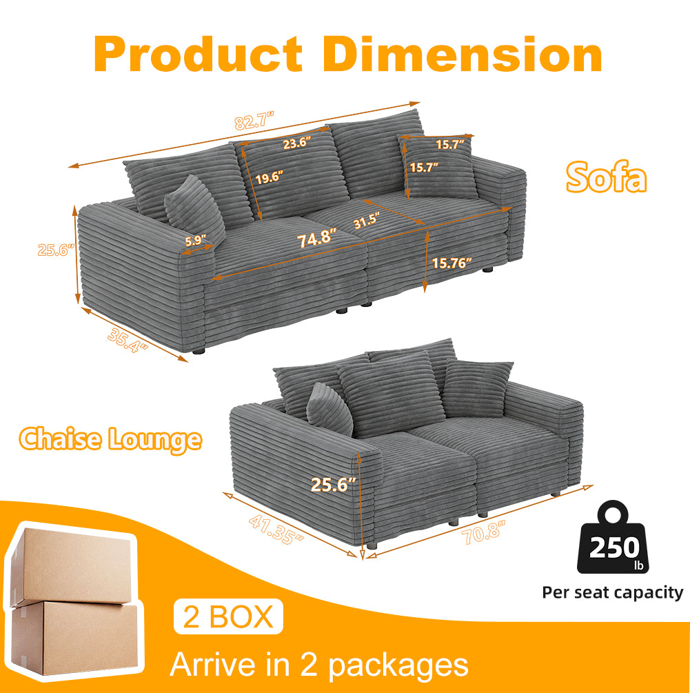 Plush Corduroy 3-Seat Sofa - Modern Design for Ultimate Comfort