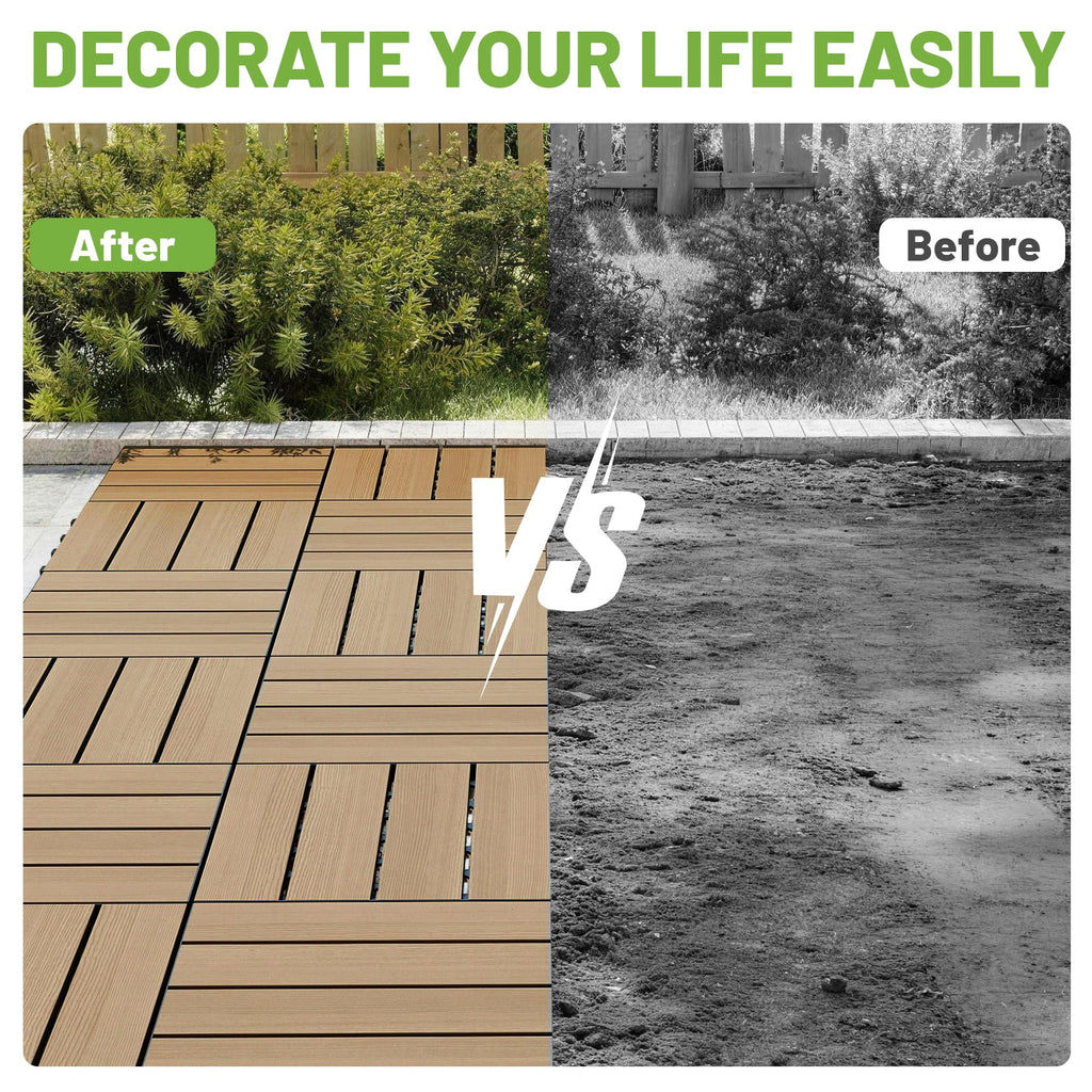 44 Pcs Interlocking Deck Tiles, 12" x 12" HDPE Outdoor Flooring