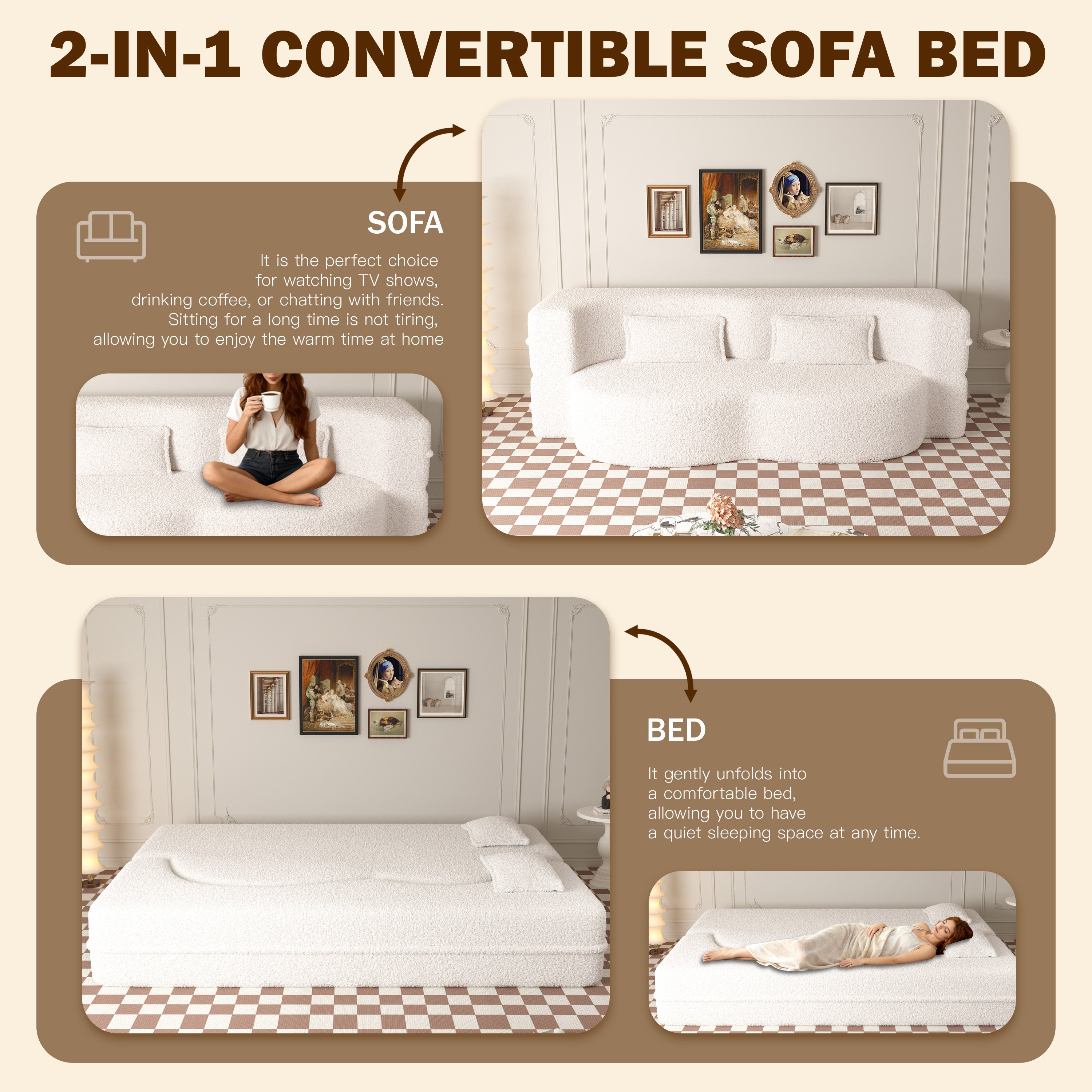 Modern Floor Sofa with Twin Size Folding Mattress