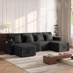 U Shaped Plush Corduroy Sectional Sleeper Sofa