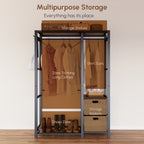 Acacia Wood Garment Racks with Shelves and Wicker Drawers