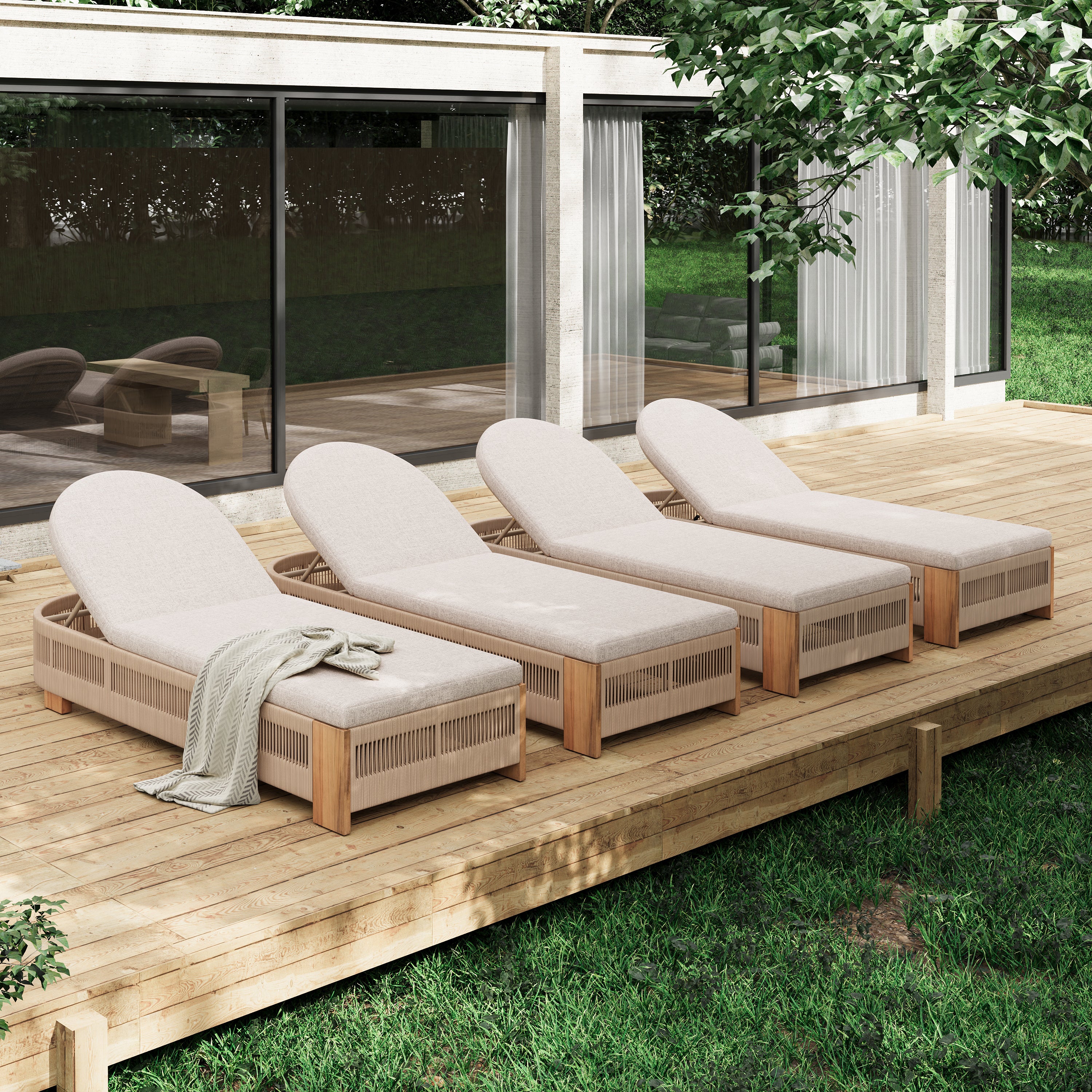 Outdoor Chaise Lounge Chair, Acacia Wood Pool Chair