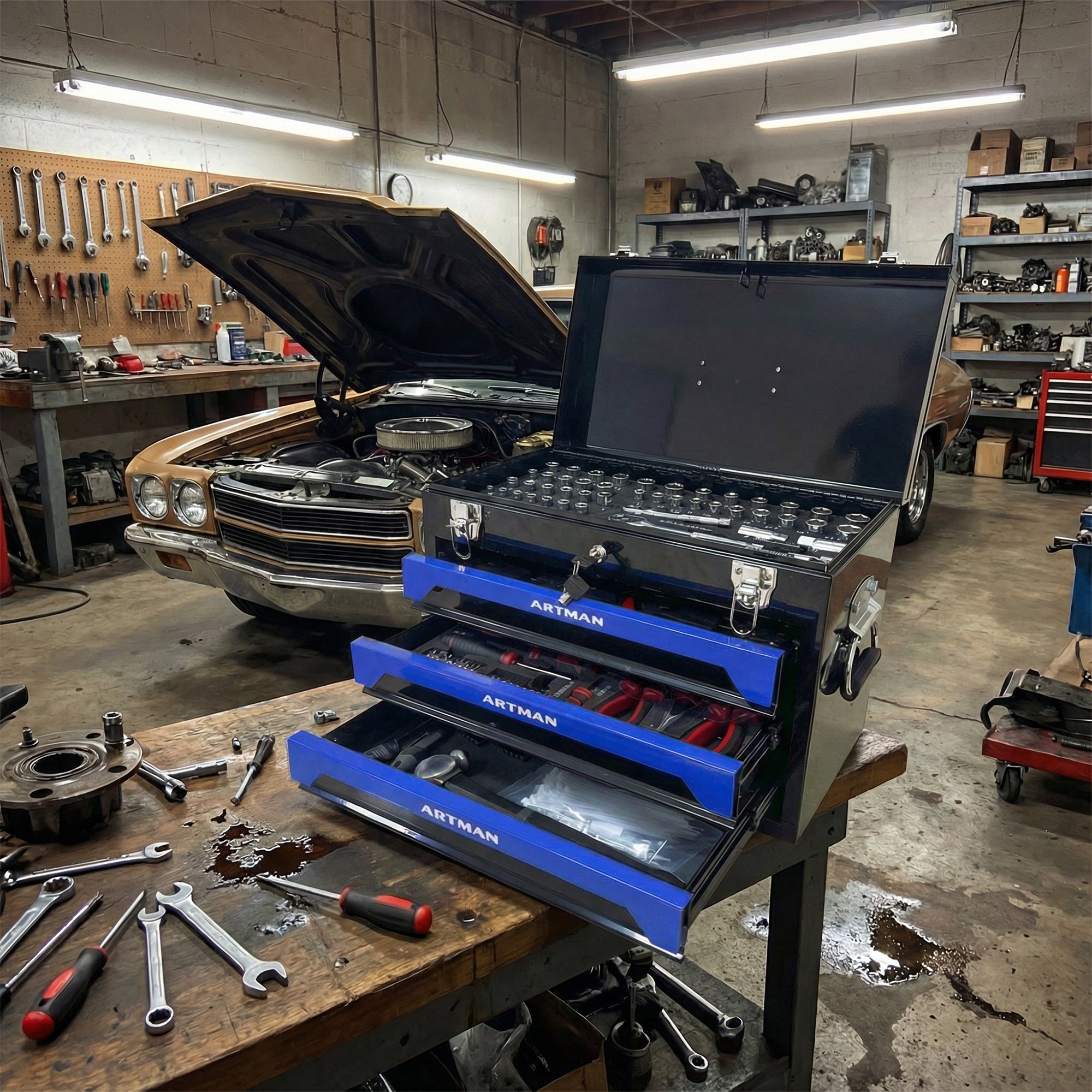 20'' Portable 3-Drawer Steel Toolbox