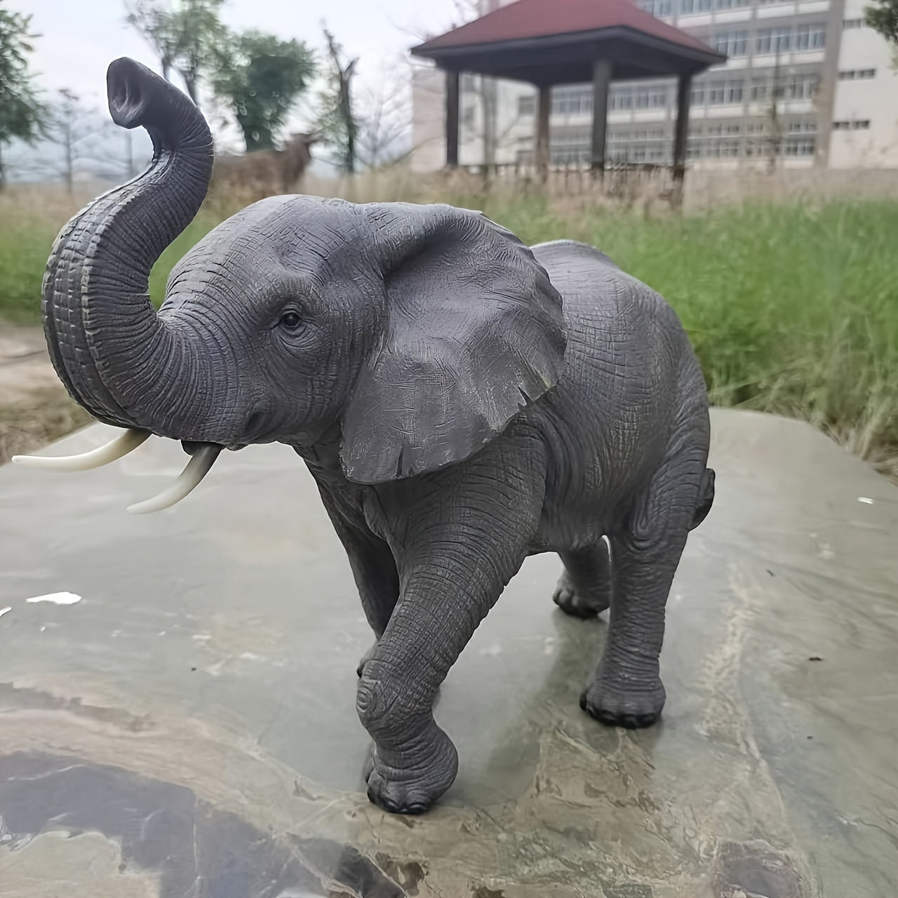 20" Tall Resin Elephant Statue with Raised Trunk