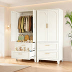 71" Tall Metal Wardrobe Cabinet with 2 Drawers and Hanging Rod