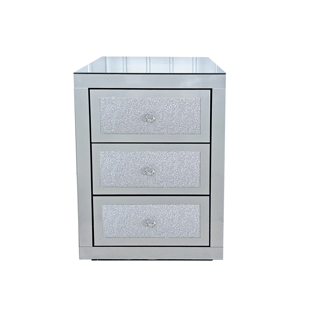 3-Drawer Mirrored Nightstand Bedside Table Glass Accent End Table