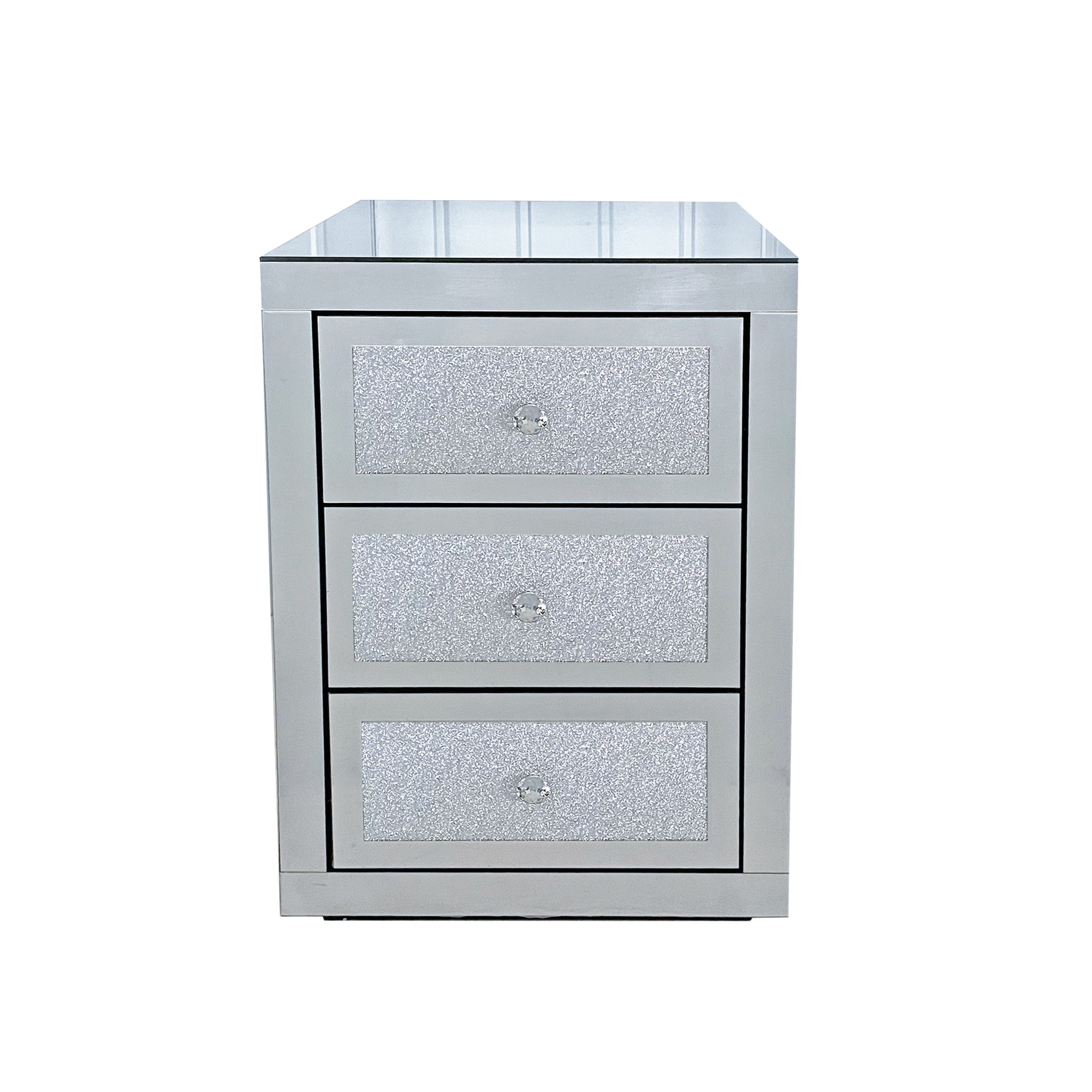3-Drawer Mirrored Nightstand Bedside Table Glass Accent End Table