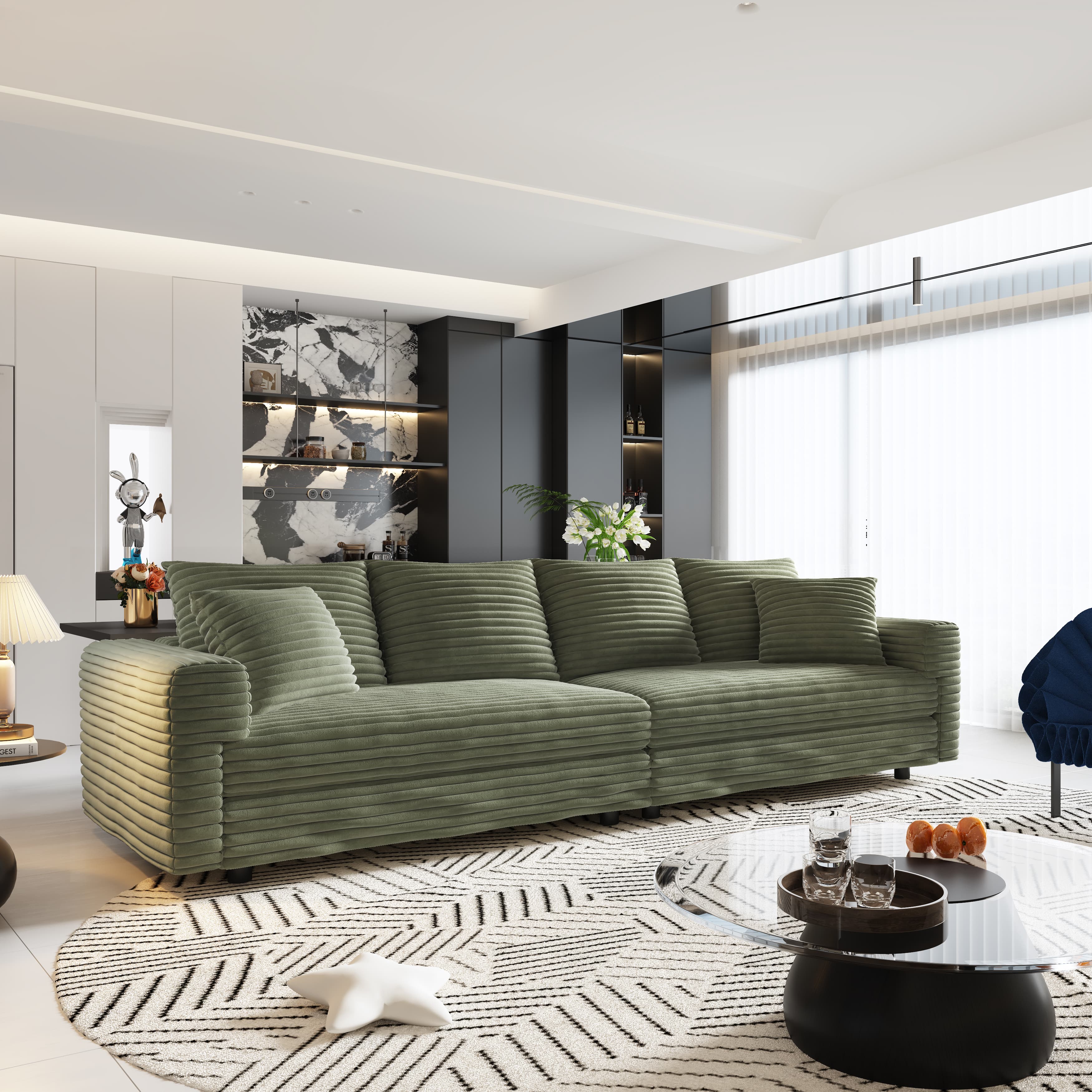 Plush Corduroy 4-Seat Sofa