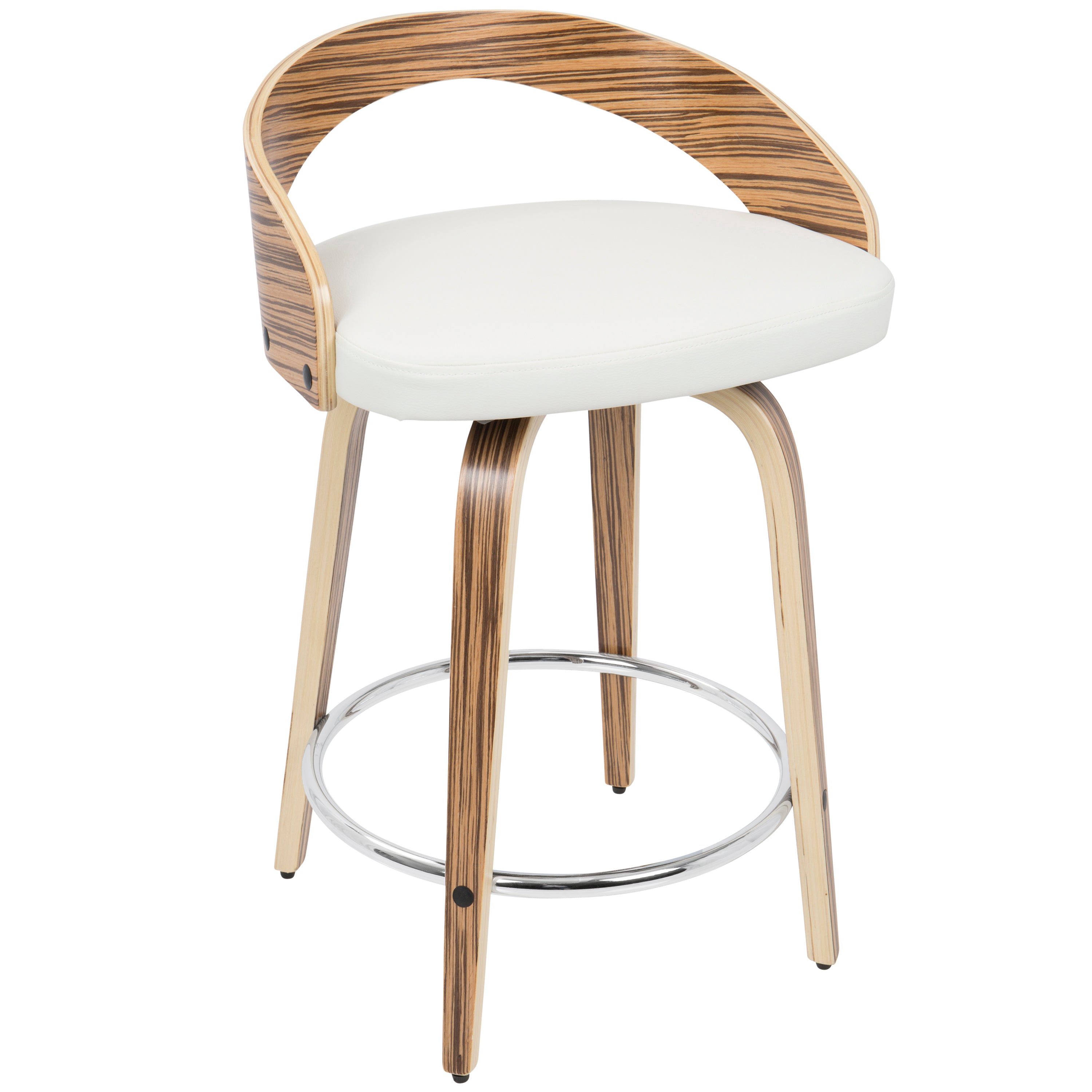 Mid-Century Modern Counter Stool with Swivel in Zebra Wood