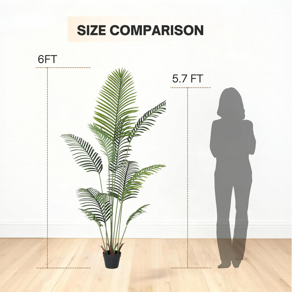 6-Foot Artificial Palm Tree Set of 2, Realistic Tropical Faux Plants, Green Leaves