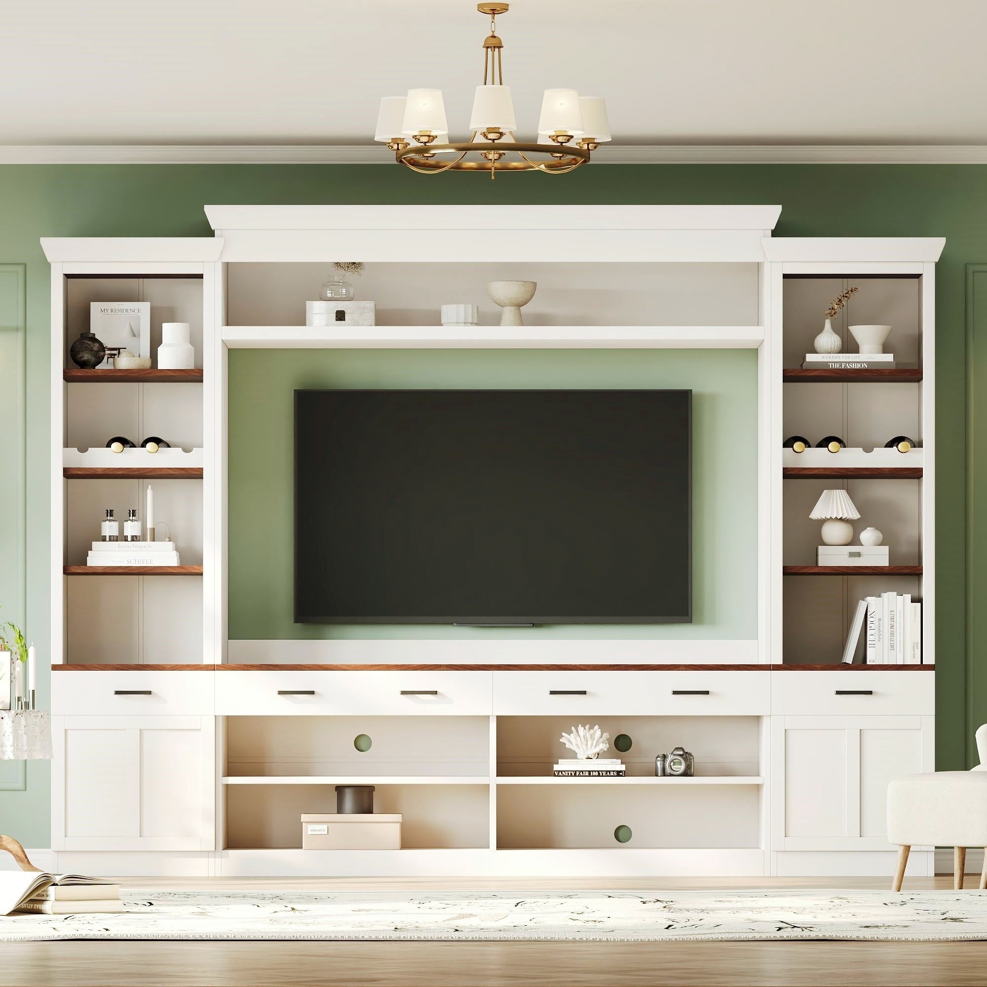 Farmhouse 4-Piece Entertainment Center with Bookshelf for TVs Up to 70"