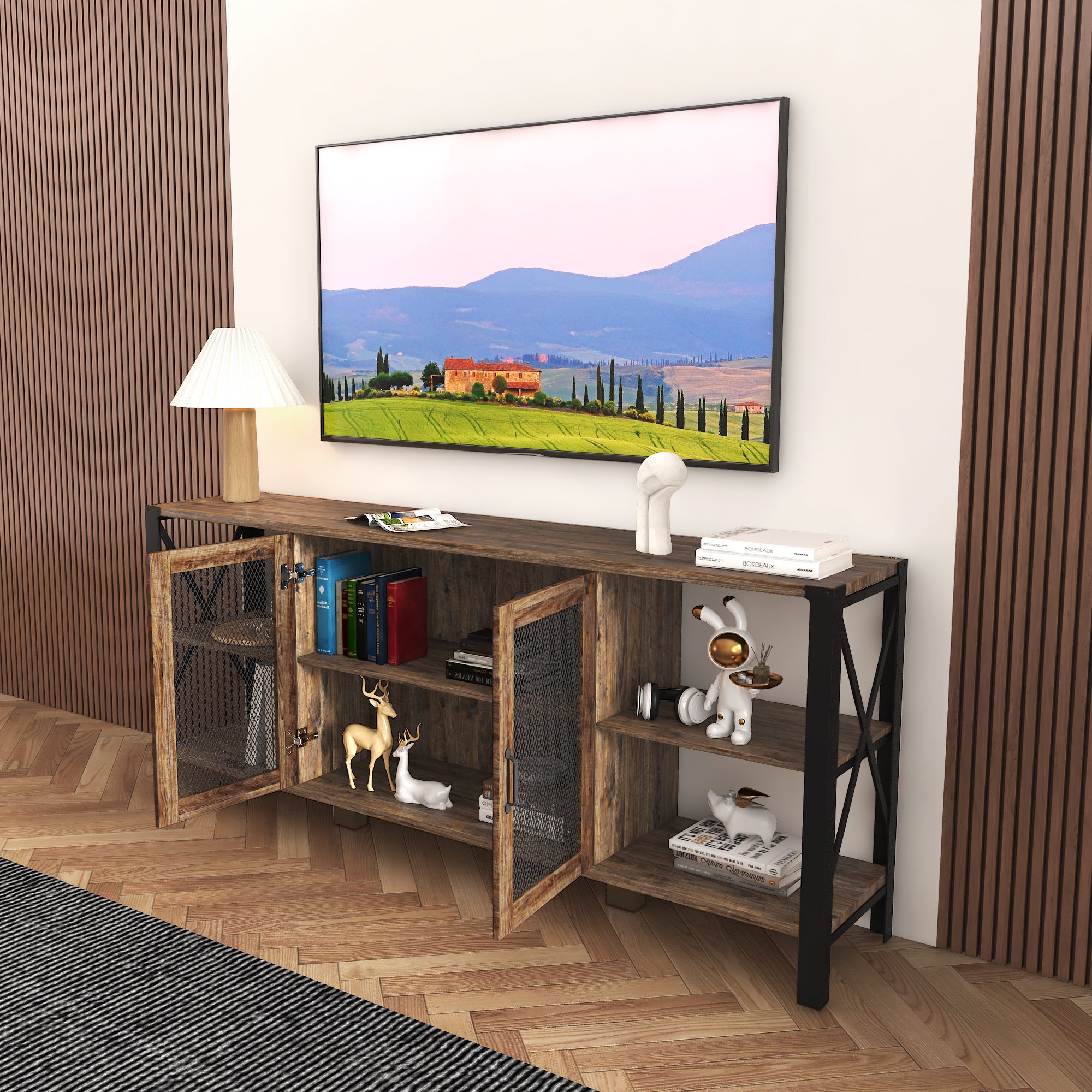 Industrial Farmhouse TV Stand for Living Room or Bedroom