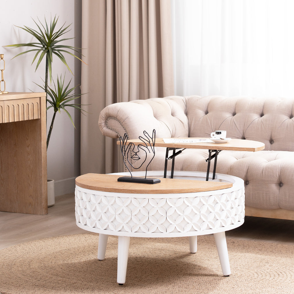 Round Coffee Table with Storage – 31.5" Lift-Top Accent Table