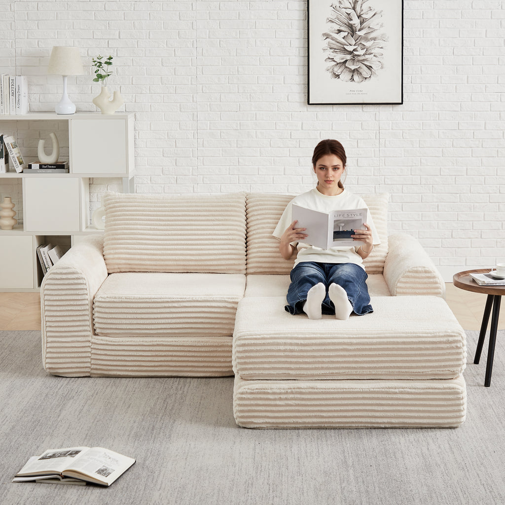 Minimalist Corduroy Sofa Featuring Curved Lines and a Gently Sloped Backrest - 2-in-1 Sofa & Bed