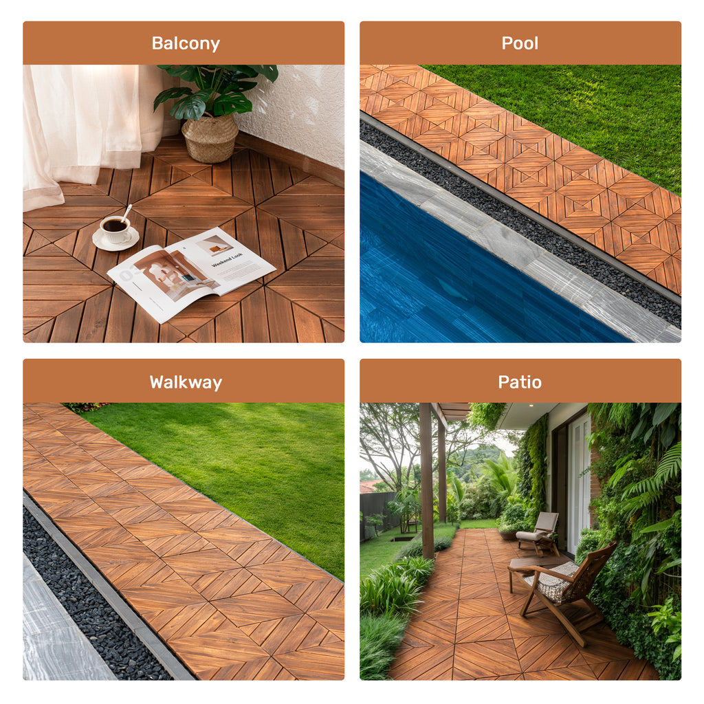 27 PCS Interlocking Acacia Wood Deck Tiles