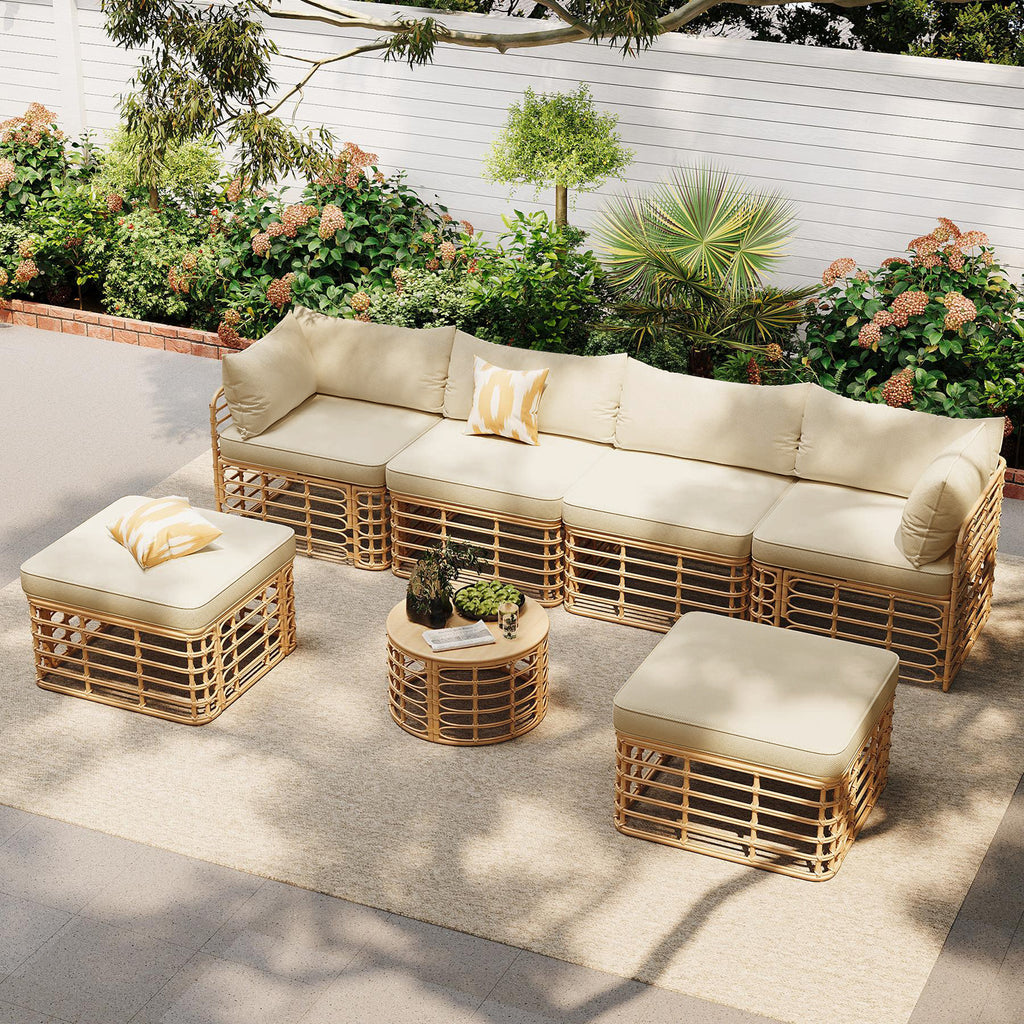 GO 7 Pieces Outdoor Patio Furniture, All-Weather Rattan Sectional Sofa Set