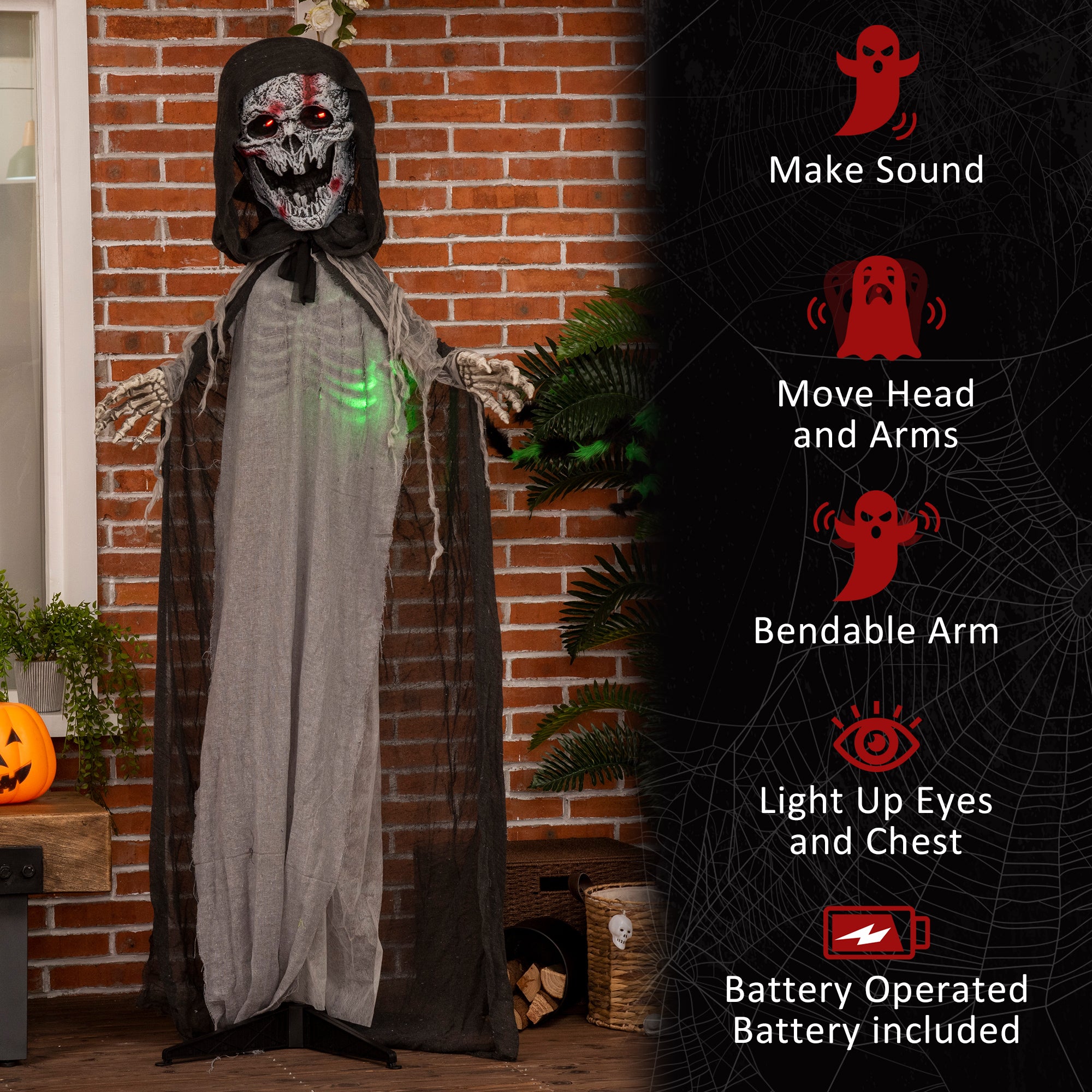 Outsunny 74" Life Size Outdoor Halloween Skeleton Witch Decoration