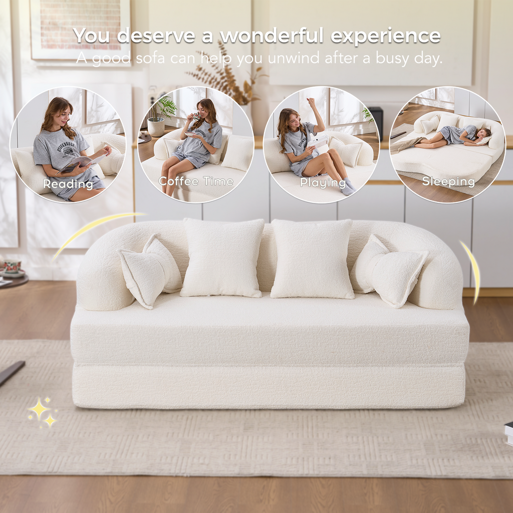 2-in-1 Foldable Sofa Bed with Pillows
