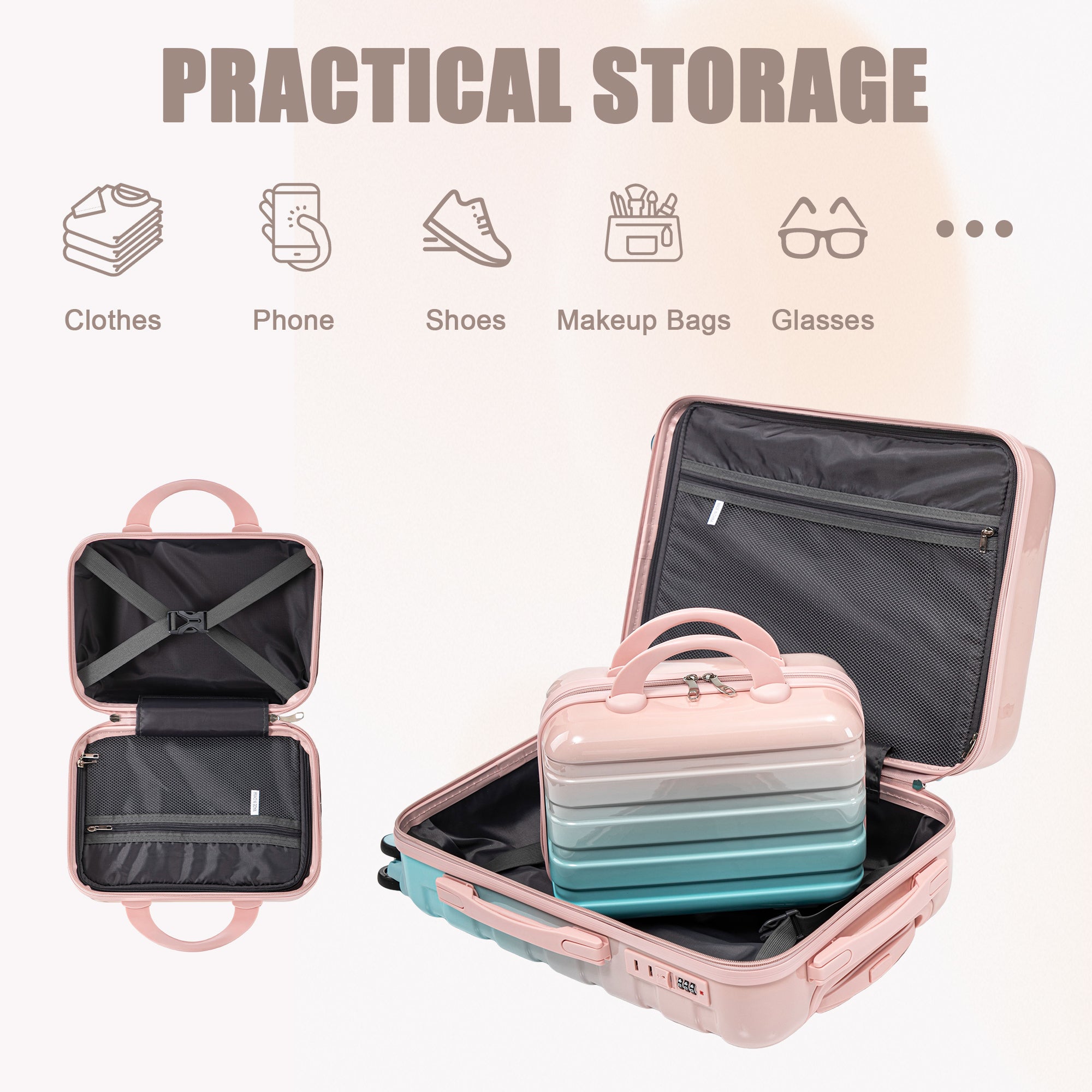 14"/20" 2-Pieces PC Spinner Wheel Carry On Luggage Set