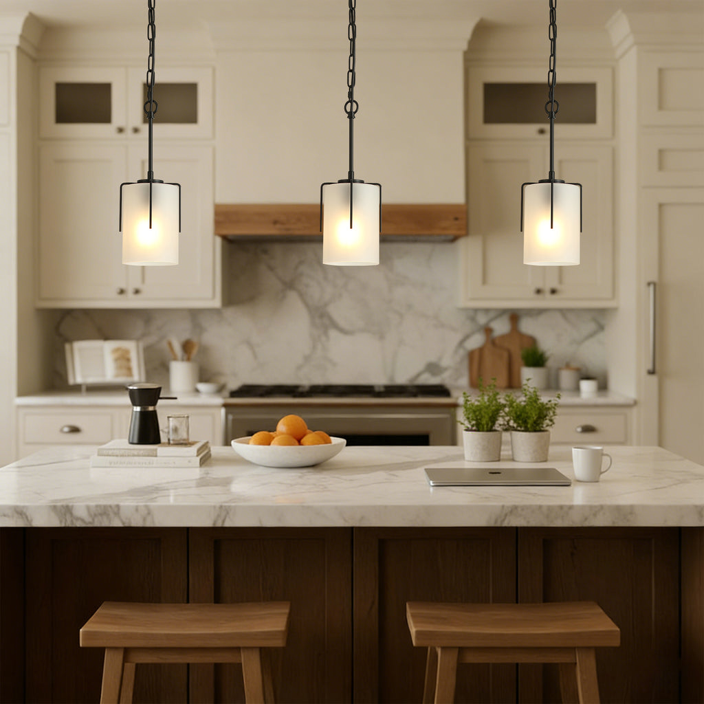 Modern Adjustable Cylindrical Pendant Light, Milky