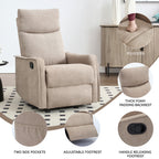Heat Massage Manual Recliner Chair with Rocker and Swivel in Khaki