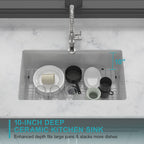 32"x19"x10" Undermount Single Bowl Fireclay Kitchen Sink
