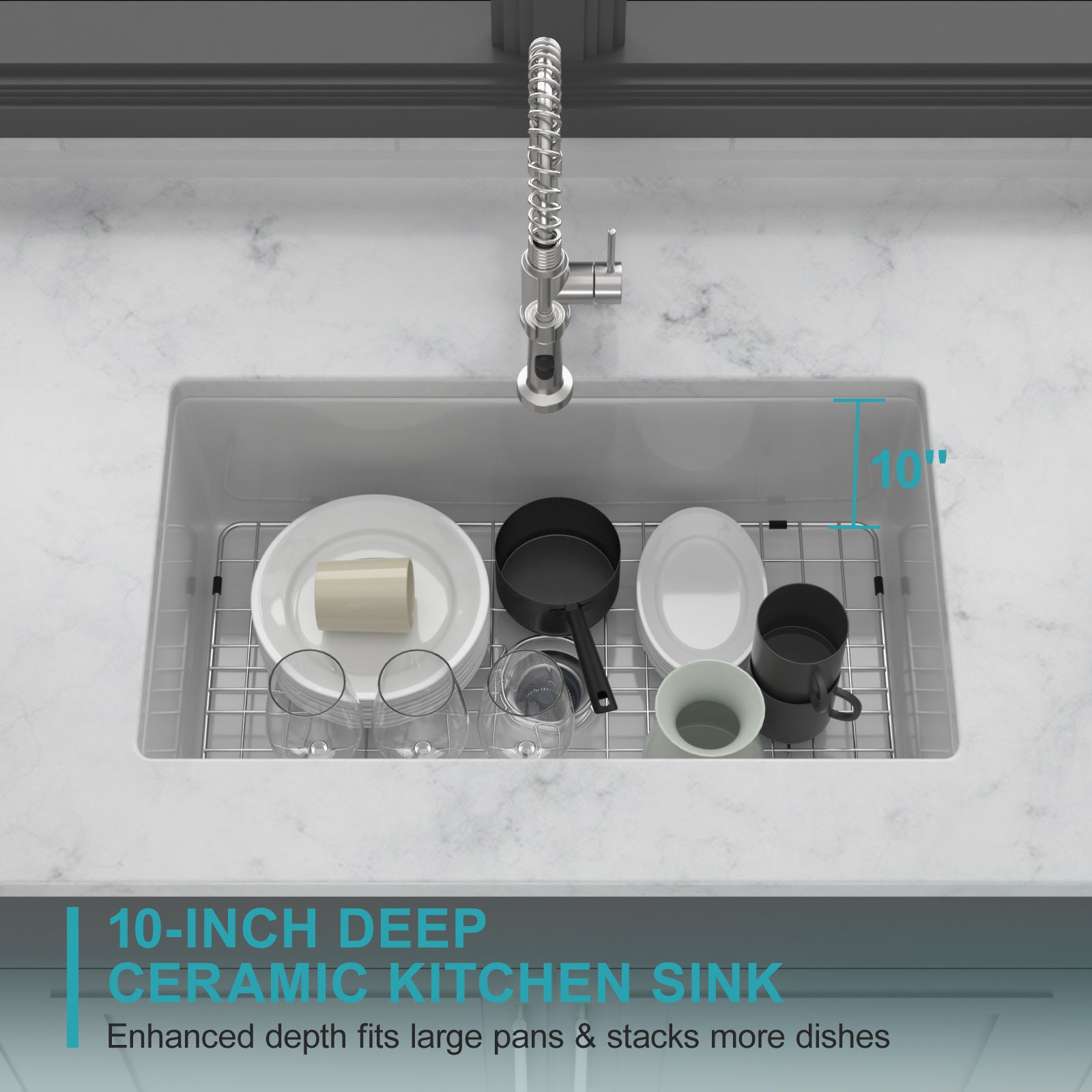 32"x19"x10" Undermount Single Bowl Fireclay Kitchen Sink