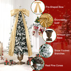 6FT Pre-Lit Flocked Christmas Tree with Real Pine Cones
