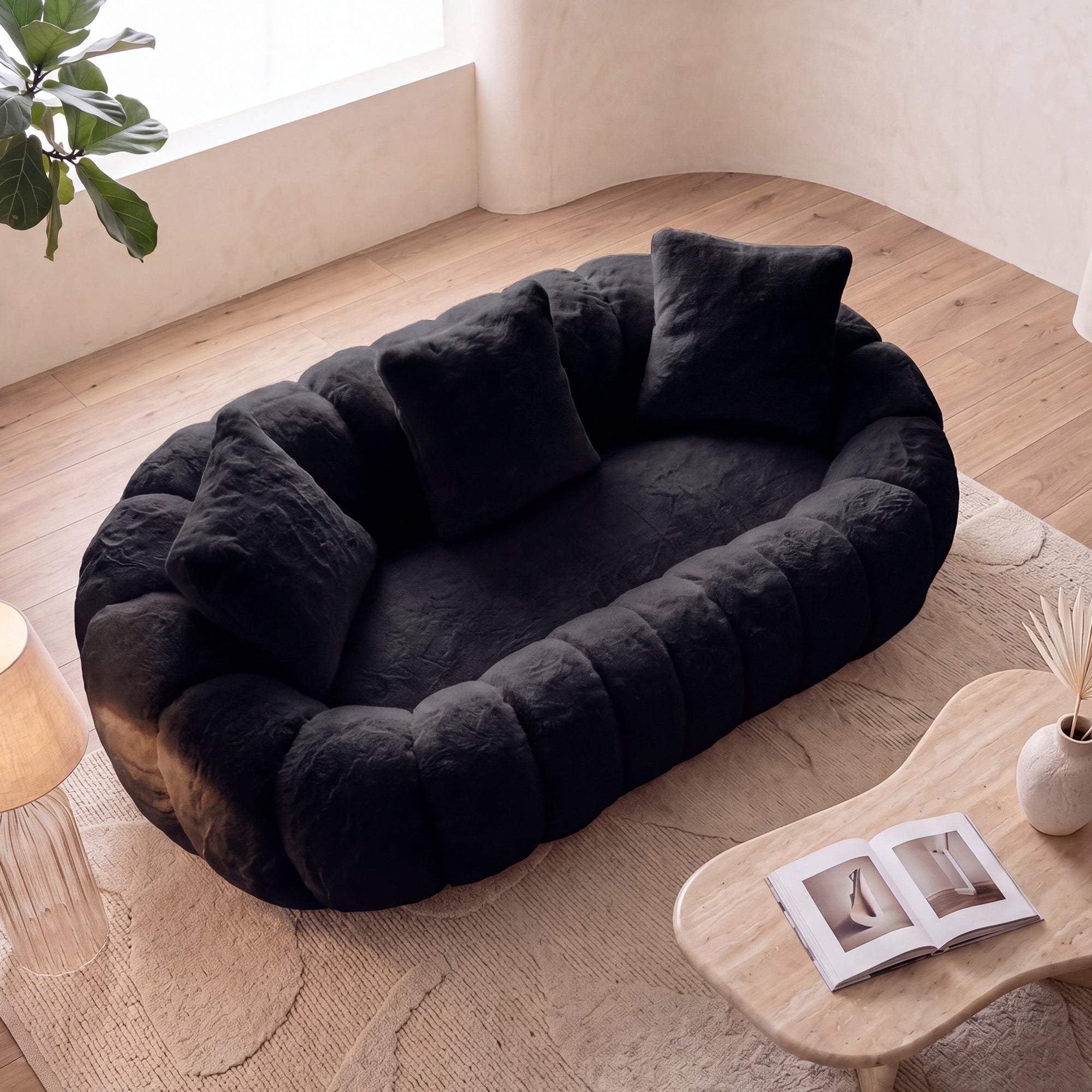 Floral-Shaped Ultra-Soft Faux Fur Sofa