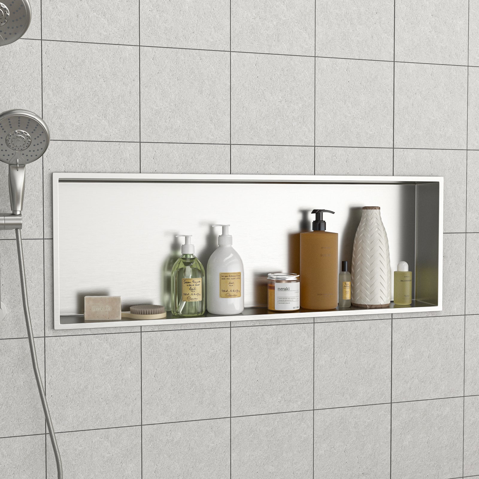 37" x 13" Stainless Steel Shower Niche, Brushed Nickel