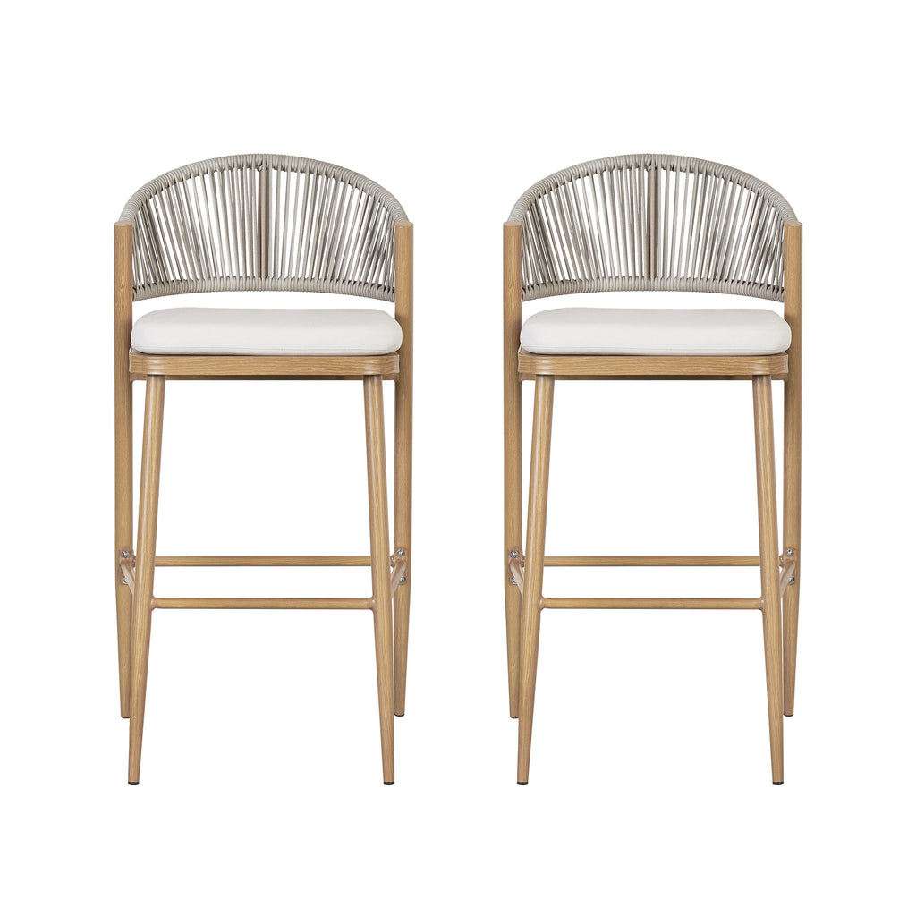 Outdoor 30.25" Seat Height Aluminum Frame Barstools with PE Rattan Backrest