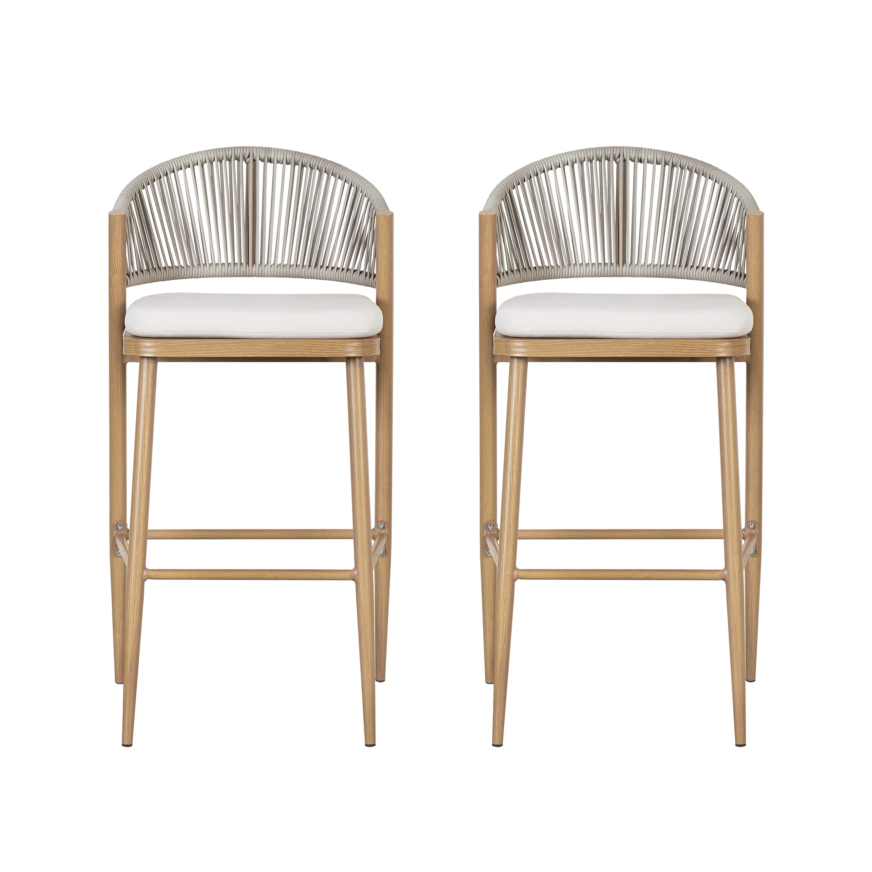 Outdoor 30.25" Seat Height Aluminum Frame Barstools with PE Rattan Backrest