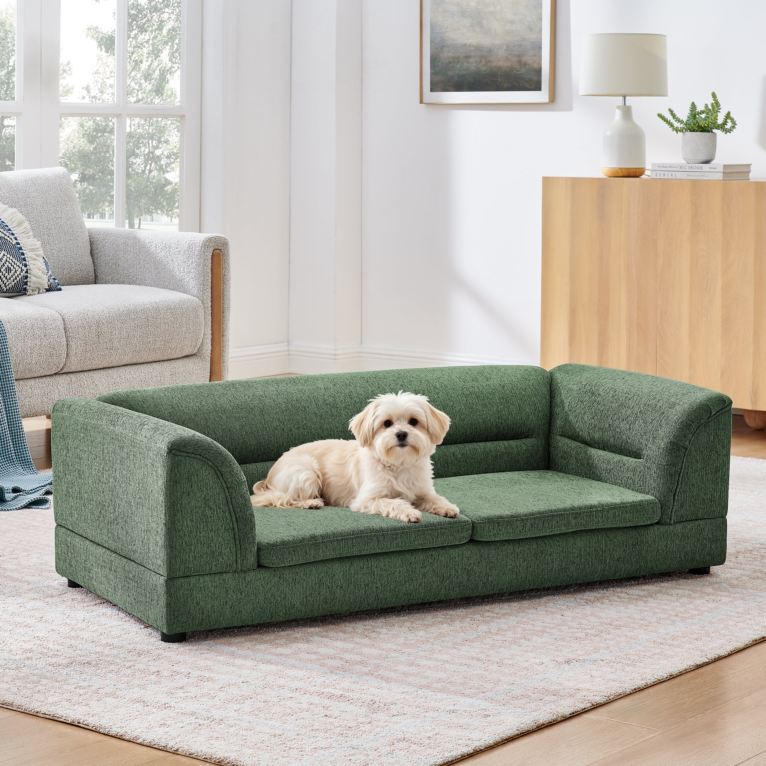 Oversized Pet Sofa, Curved Armrest Rectangular Dog Sofa