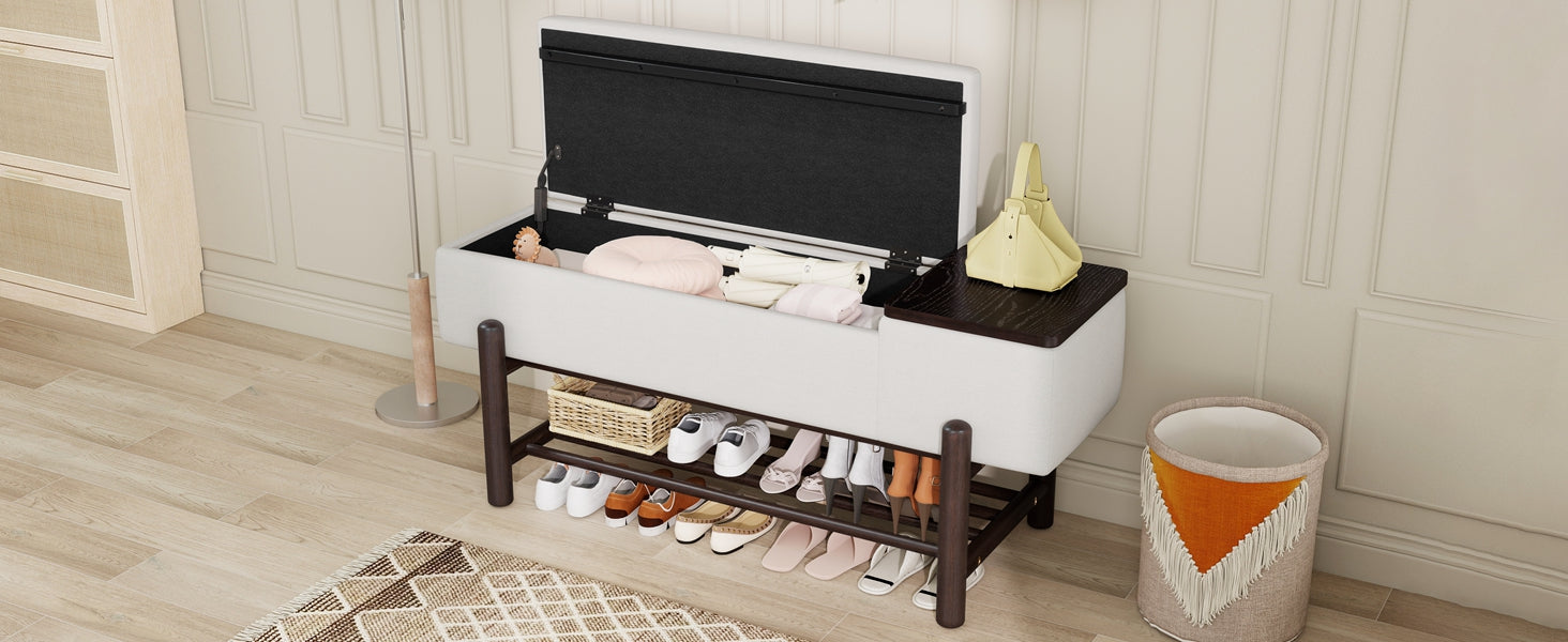 TREXM Farmhouse Upholstered Storage Bench
