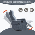 Blue Heat Massage Manual Recliner Chair with Rocker and Swivel in Fabric for Living Room