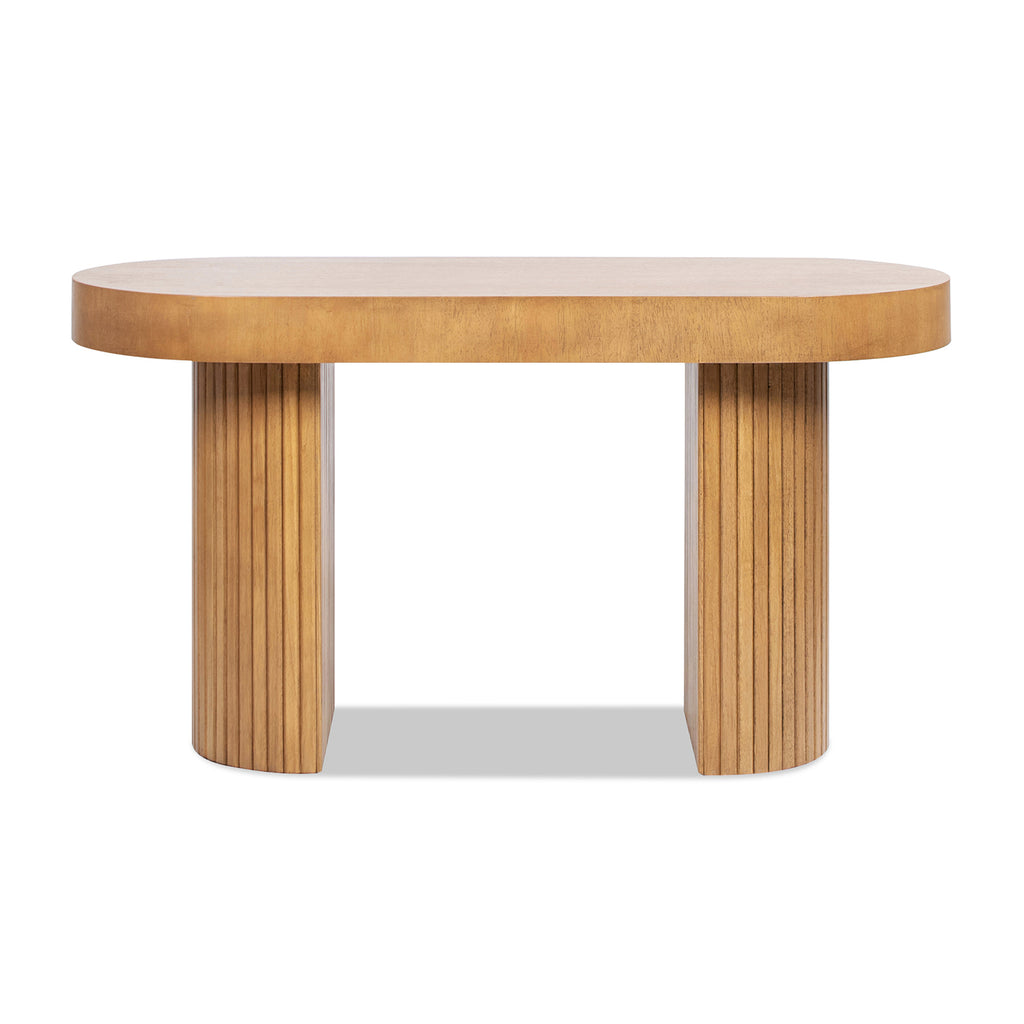 Jesse 55.5" Single Drawer Fluted Oval Console Desk, Honey